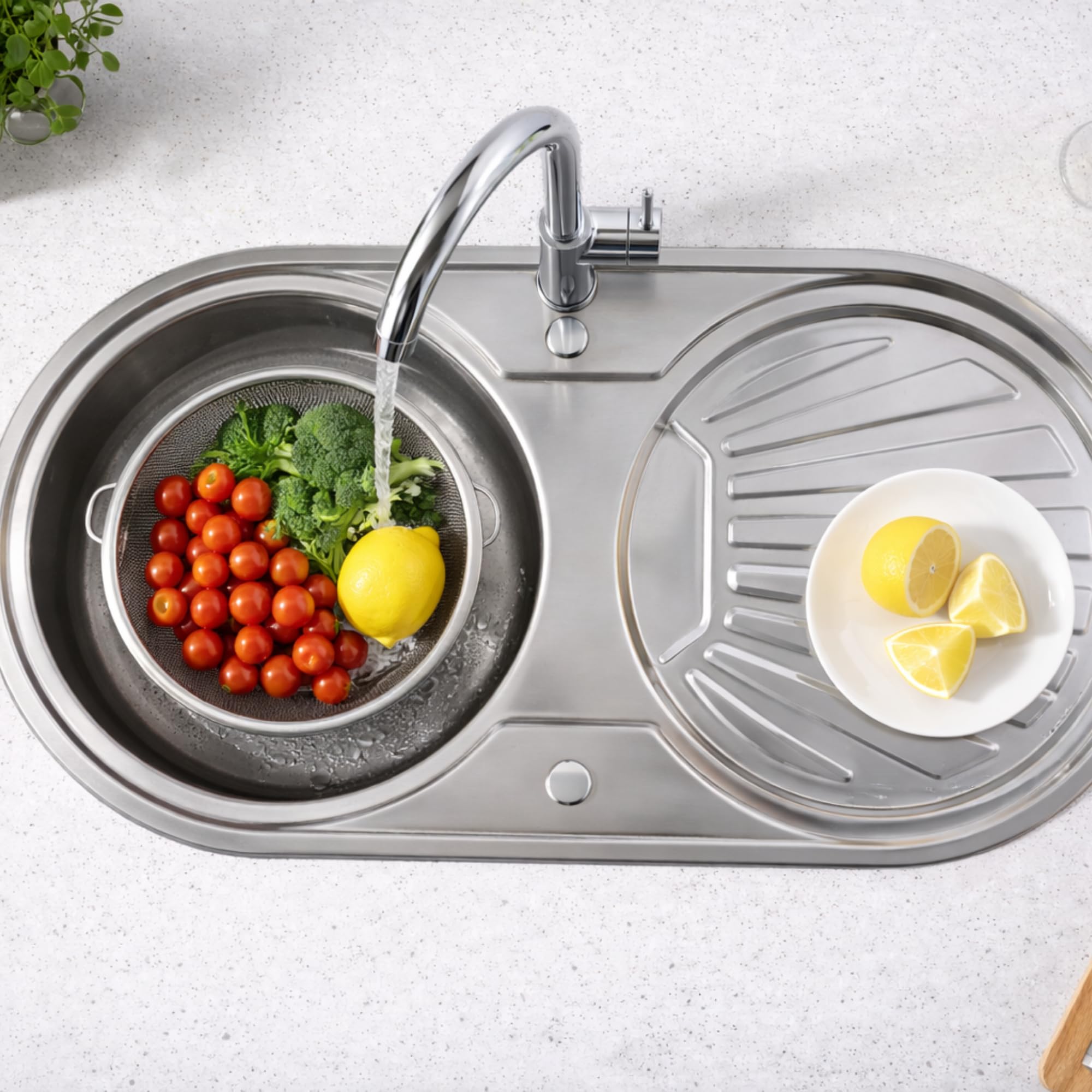Edesa Fregadero Sobre Encimera K2 SE 84 1C1E, Reversible, de Encastre, Cubeta Redonda, con Escurridor, Orificio para Grifo, Ancho de 45 cm, Fácil instalación, Acero Inoxidable