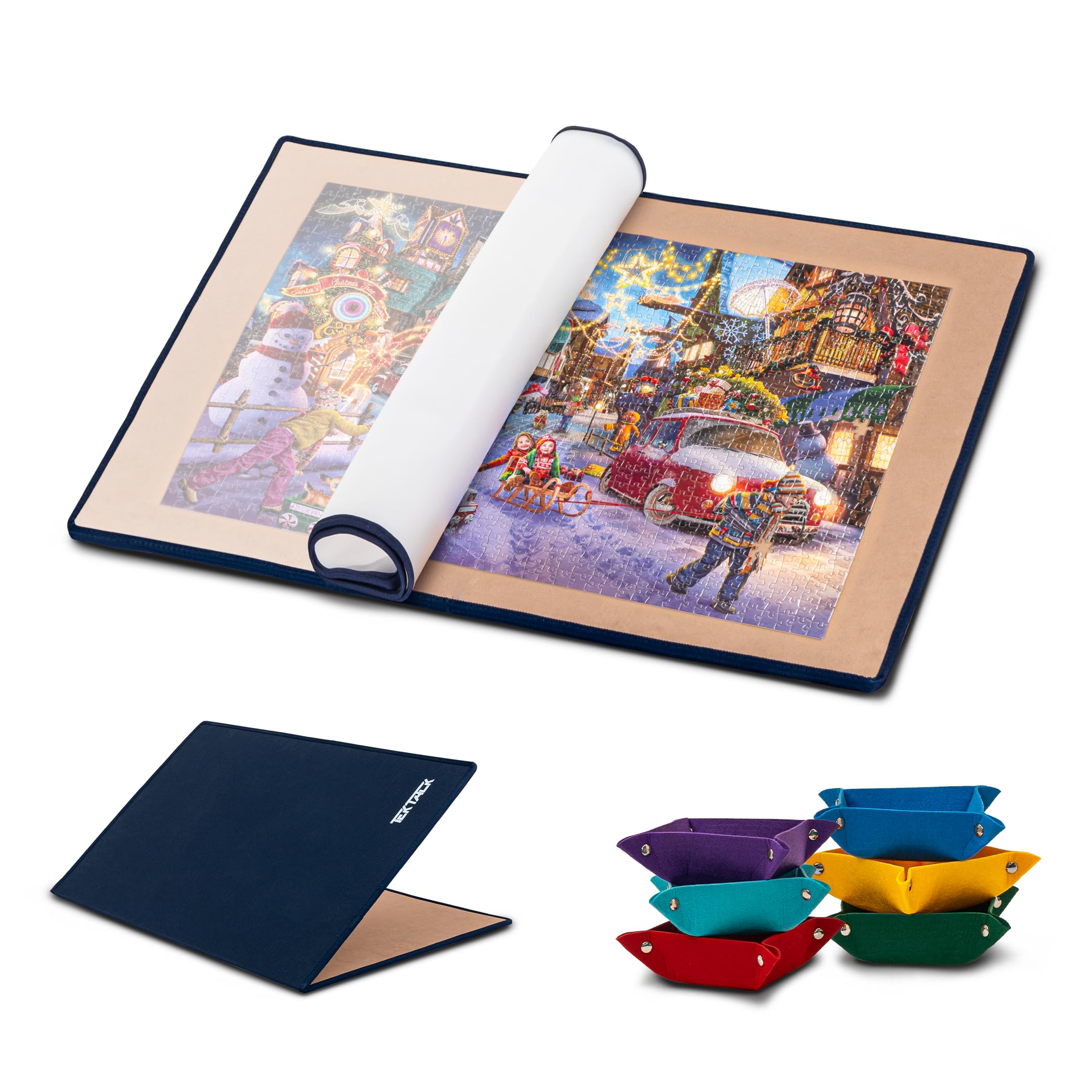 Tektalk Plateau de puzzle en bois - Tapis de puzzle portable avec housse anti-poussière pour puzzle, surface antidérapante (Kaki, jusqu'à 1500 pièces