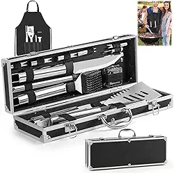 Gavzrt Kit Churrasco, Kit Churrasco 21 Peças, Kit Churrasco Inox, Conjunto Completo de Ferramentas de Churrasco Doméstico, Faca de Churrasco, Kit Churrasco Com Maleta de Alumínio Presente