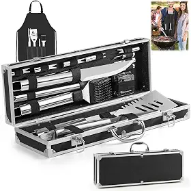 Kit Churrasco, Kit Churrasco 21 Peças, Kit Churrasco Inox, Conjunto Completo de Ferramentas de Churrasco Doméstico, Faca de Churrasco, Kit Churrasco Com Maleta de Alumínio Presente