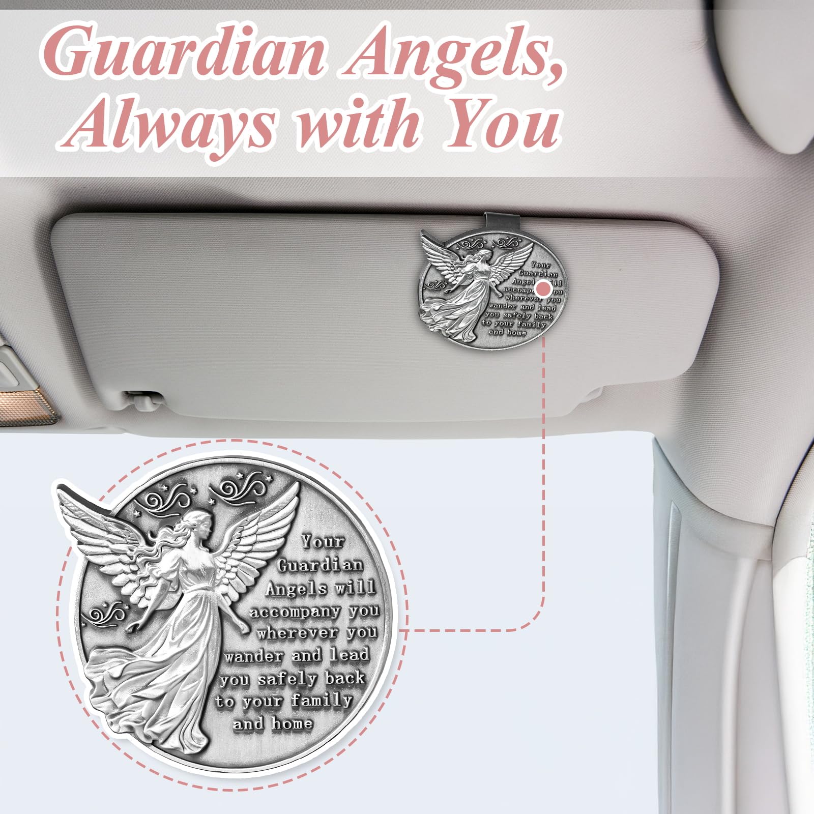 2PCS Guardian Angel Visor Clip for Car - A for New Drivers Christian Car Accessories Catholic Gifts for — view 2