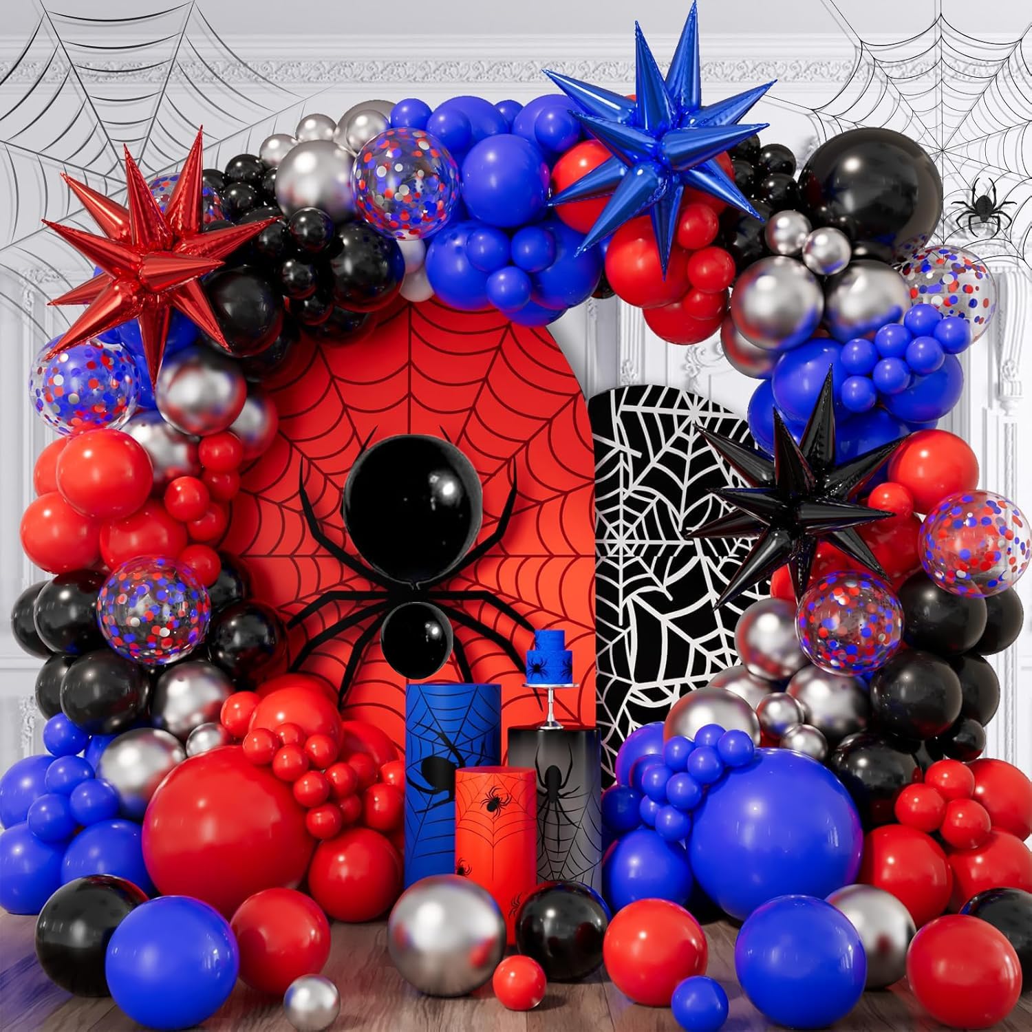 157Pcs Black Red and Blue Balloons Arch Garland Kit for Spider Theme,Balloon Arch for Men with Balloons for Baby Shower Spider Theme Birthday Party Decorations Supplies