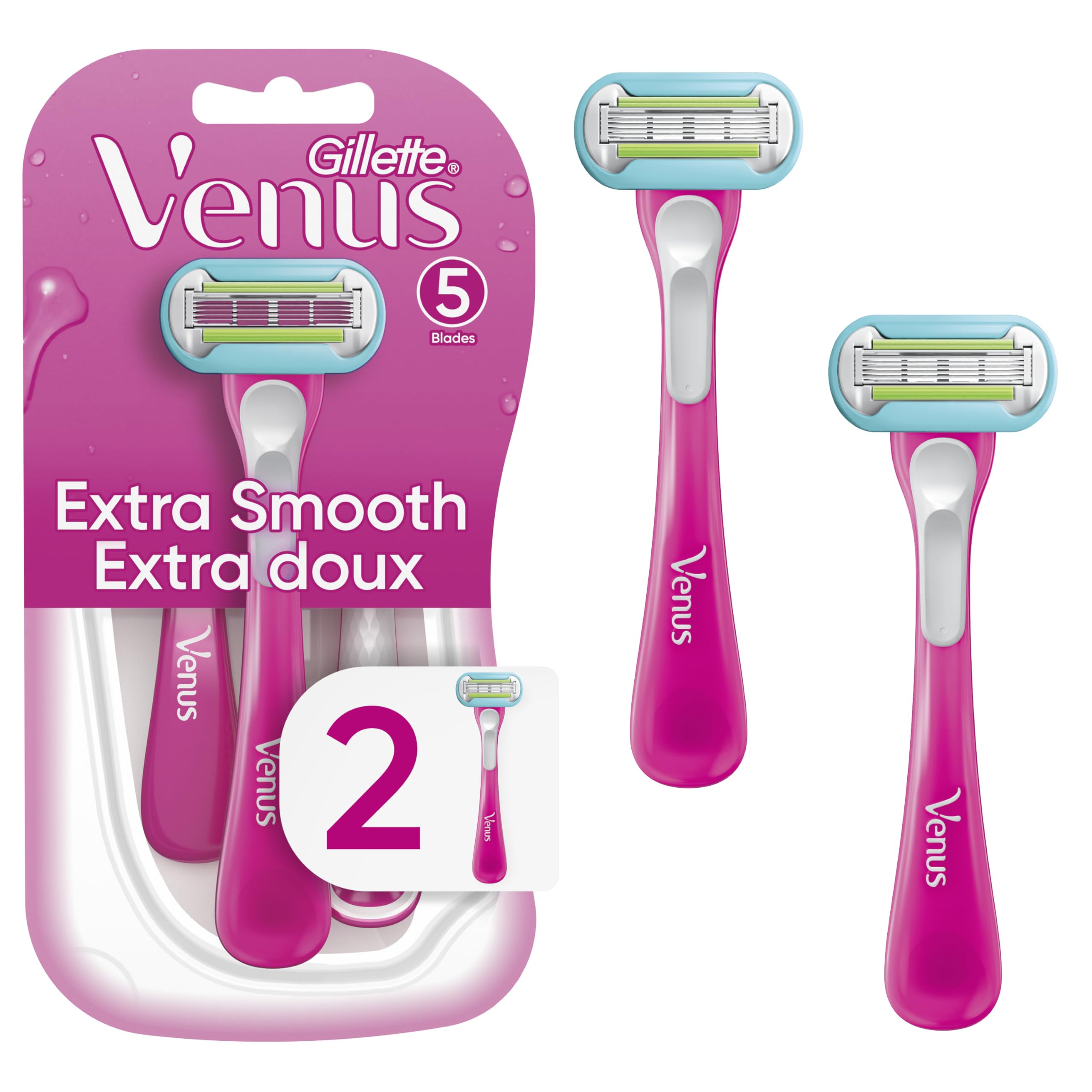 Gillette Venus Extra Smooth Green Disposable Women's Razors, 2 Count