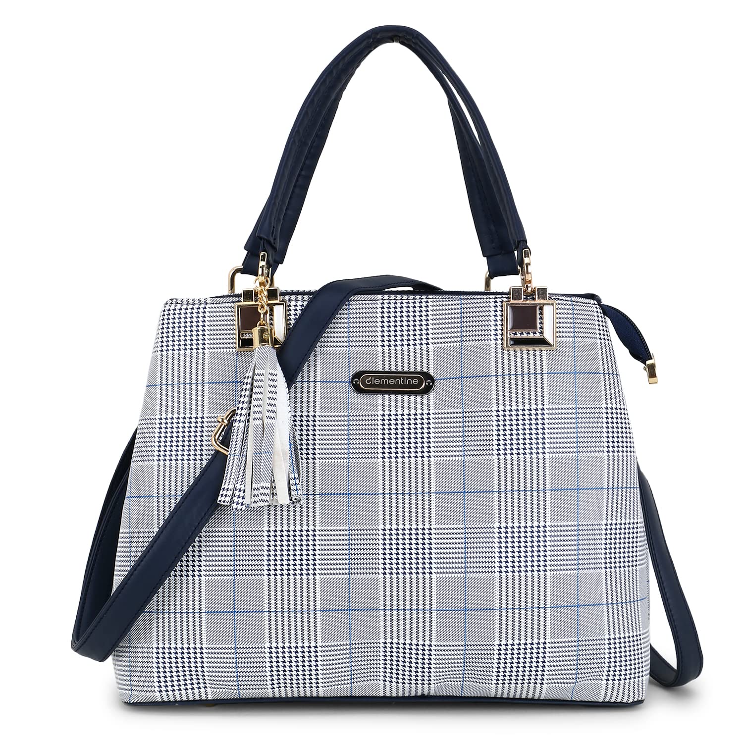 clementine Women's Checked Printed Artificial Leather Satchel Bag Ladies  Purse Handbag Tote Bag Shoulder Crossbody Combo Girl's Office College