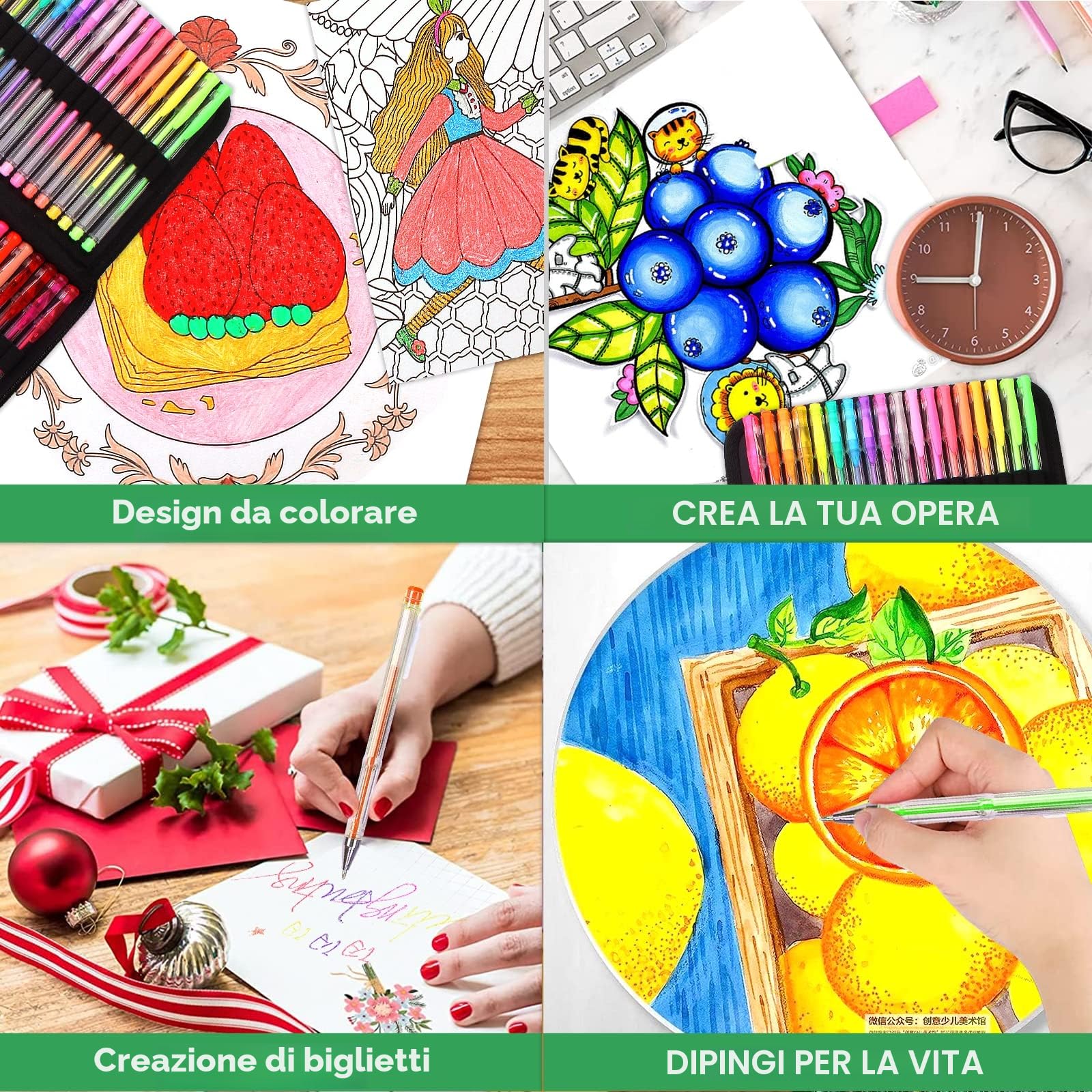 Melifluo Penne Colorate 120 Pezzi, 60 Gel e 60 Penne Gel per Colorare in Custodia