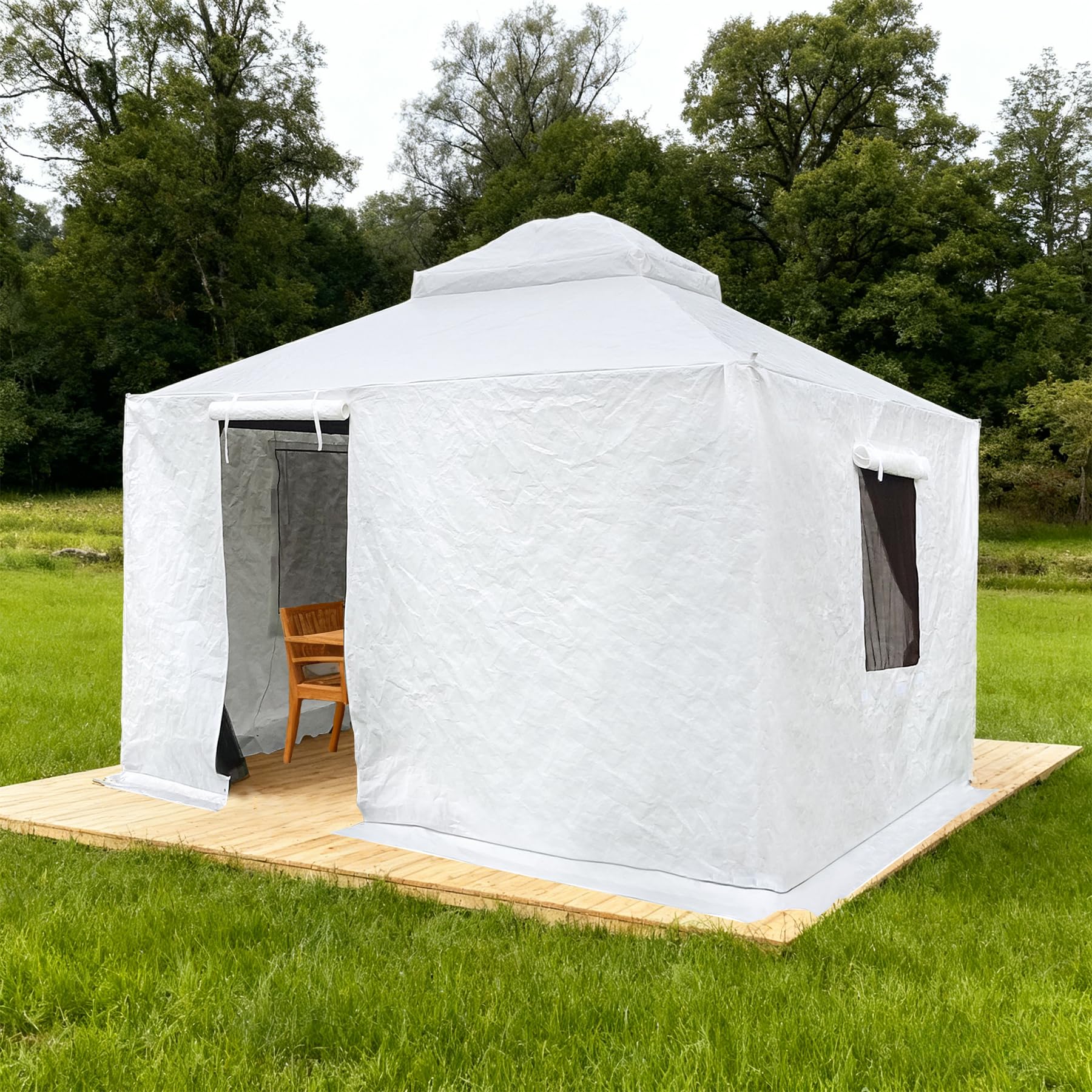 Domi 12' x 12' Universal Winter Gazebo Cover for Hardtop Gazebos,Outdoor Waterproof Enclosed Cover with Sidewalls and Mesh Windows,White (Gazebo not