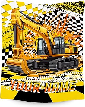 Custom Kids Blanket, Construction Truck Blankets for Boys, Personalized Excavator Throw for Boys Men Adults, Soft Plush Throw for Car Lovers, 50"x60"