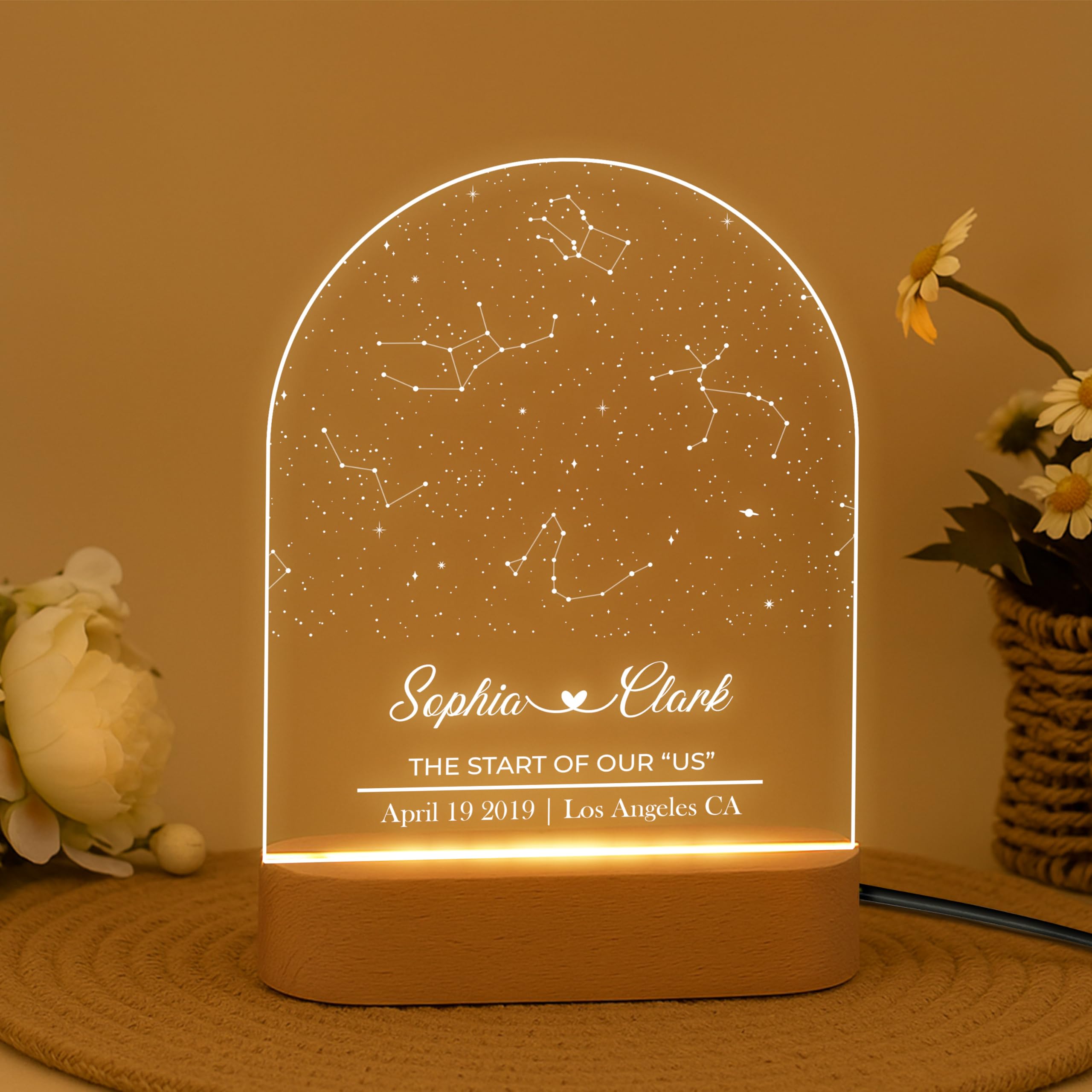 Personalized Acrylic Star Map LED Night Light Lamp with Wooden Base | Custom Star Chart Gift for Couples, Wedding, Anniversary & Birthday | The Night Sky We Met Map Lamp (6 x 8 Inch)-picture-10