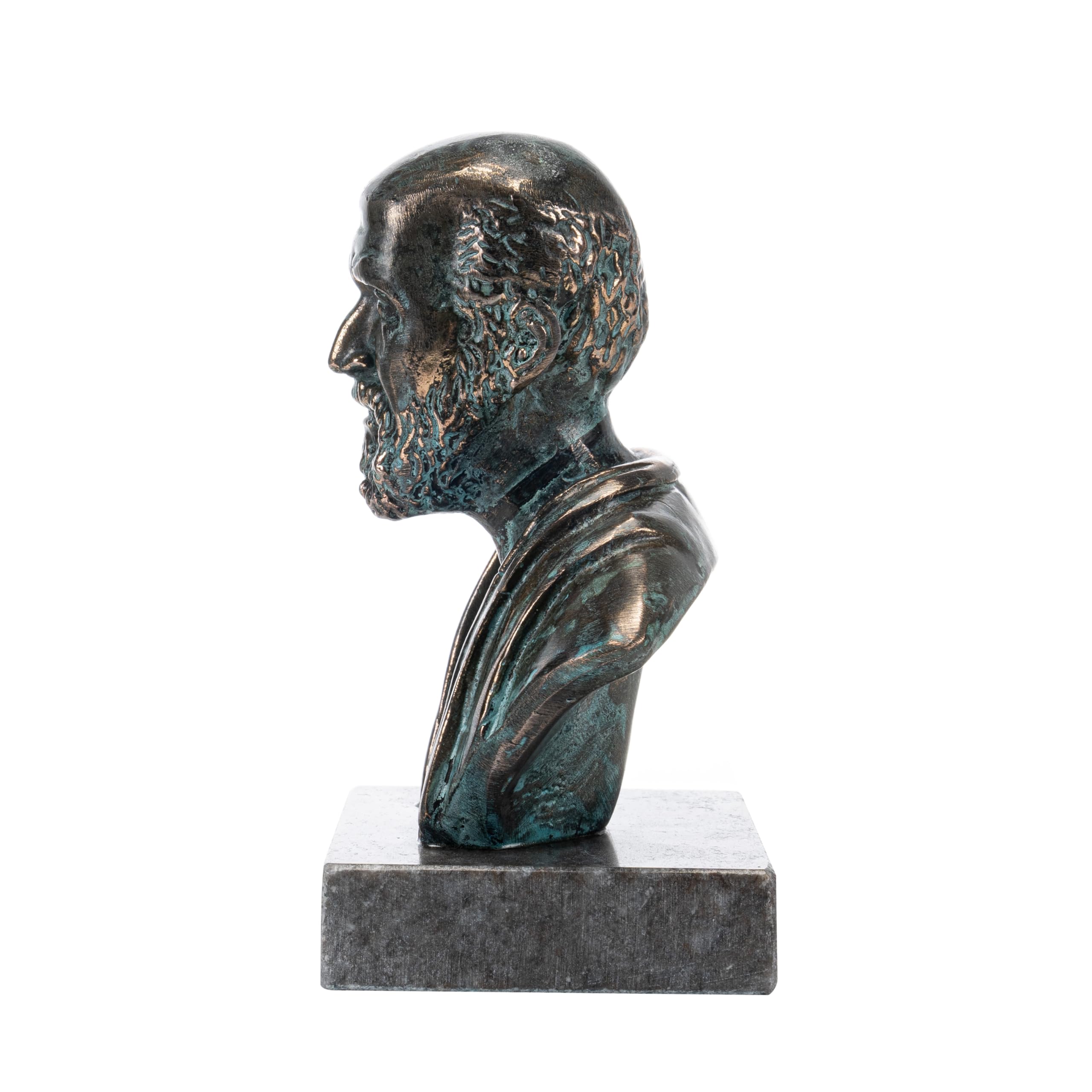 BEAUTIFUL GREEK STATUES Statue Hippocrate de Kos Buste Père de Médecine en Bronze avec Base en Marbre 13 cm