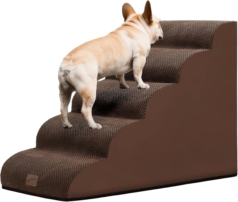 Escada para Gatos e Cães com 5 Degraus, Rampa para Camas Altas com Capa Impermeável Marrom gogobunny PS01