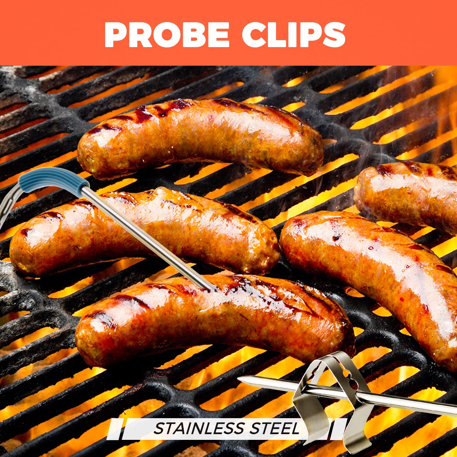 Ersatz-Fleischfühler, 2,5 mm Stecker, Temperaturfühler für Weber Igrill Mini, Igrill 2, Igrill 3, iGrill Pro, mit 2 Sondenclip-Haltern (grün und blau)