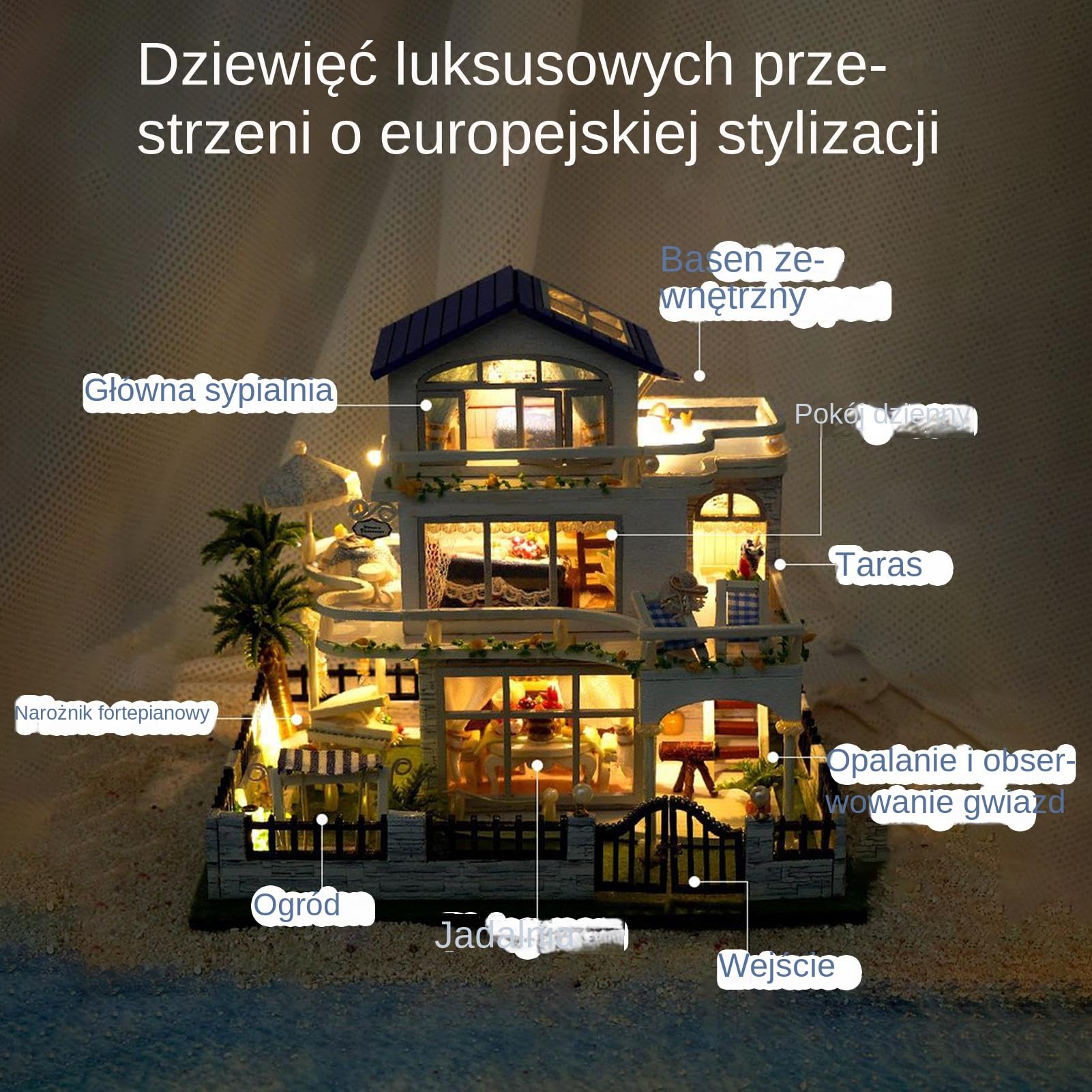 Miniature House Kit - 3D Wooden Small Villa Model with LED Light, Handmade Craft Maker Set for Boys, Youth, Women, Teens, Son, Daughter, Friends, and Family Creative Building Fun
