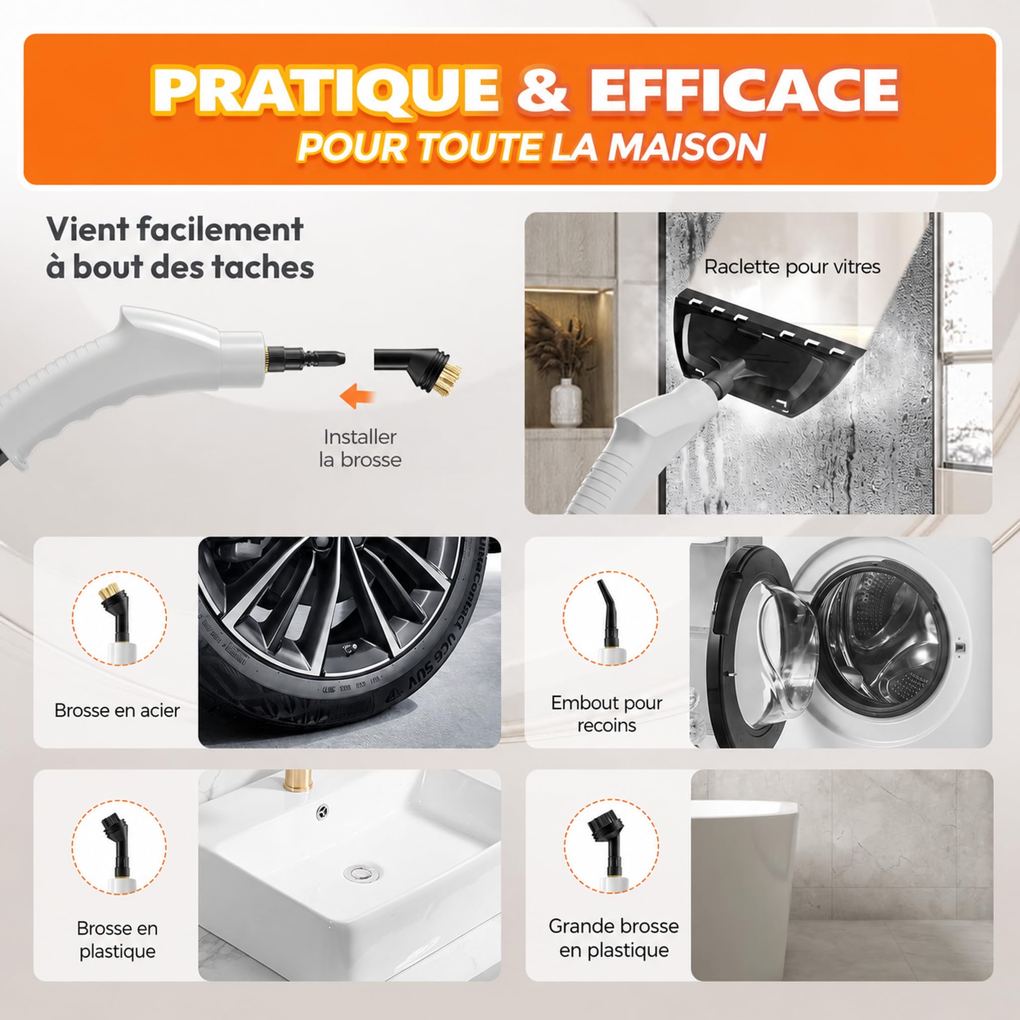 Nettoyeur Vapeur à Main, Haute Pression, Réservoir d'Eau 1,1 L, Blanc