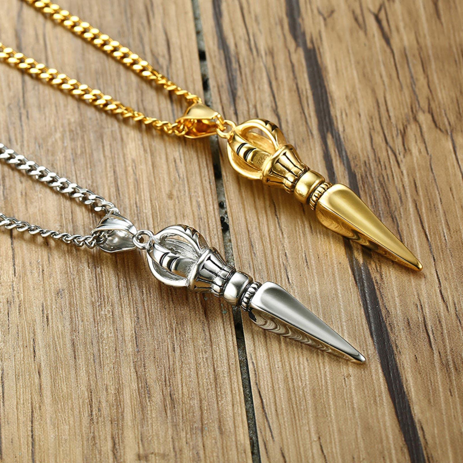 Collar Colgante Vajra Dorje Phurba - Acero De Titanio, Estilo Punk, Color Dorado, Para Hombre