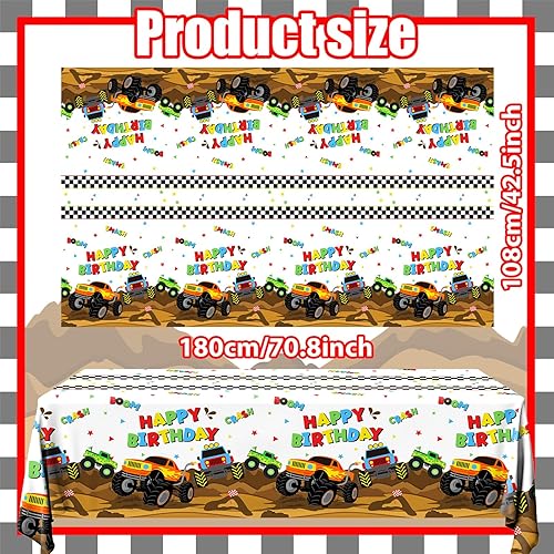 Miniatura 5 de Mantel de camión monstruo, suministros de fiesta de cumpleaños de Monster Machine, 3 piezas desechables para mesa de camión de máquina, mantel a