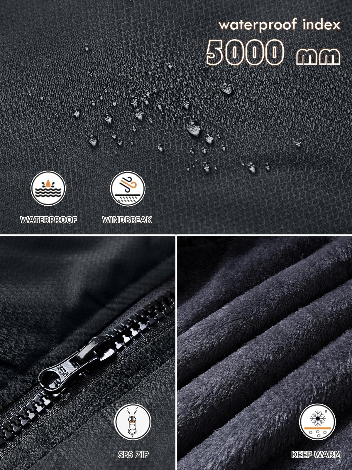 Tansozer Uomo Impermeabile Giacca Invernale Antivento caldo Sci Cappotto in Pile con Cappuccio Rimovibile