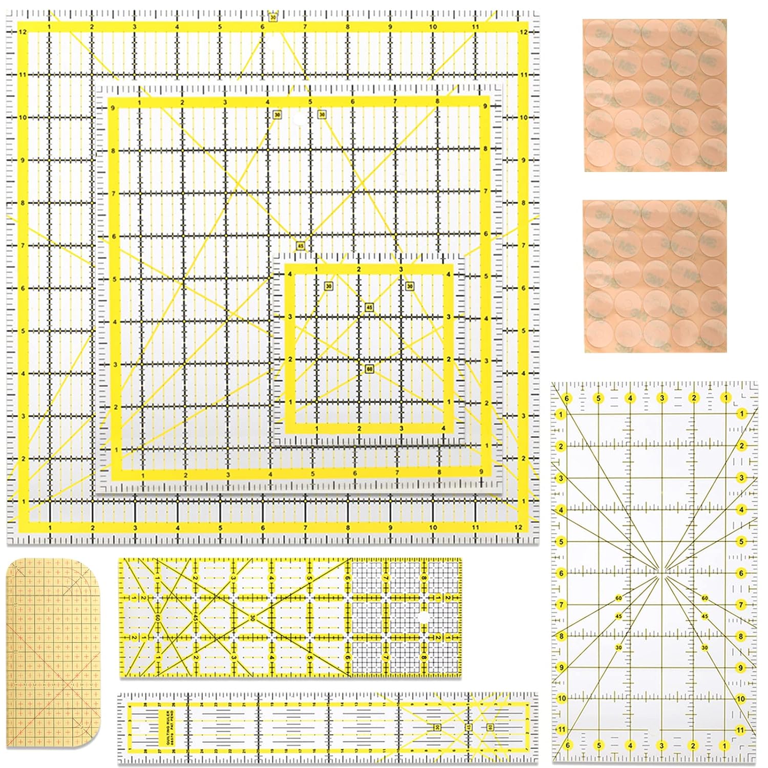 7 pcs Acrylic Quilting Ruler with 50 pcs Non Slip Rings