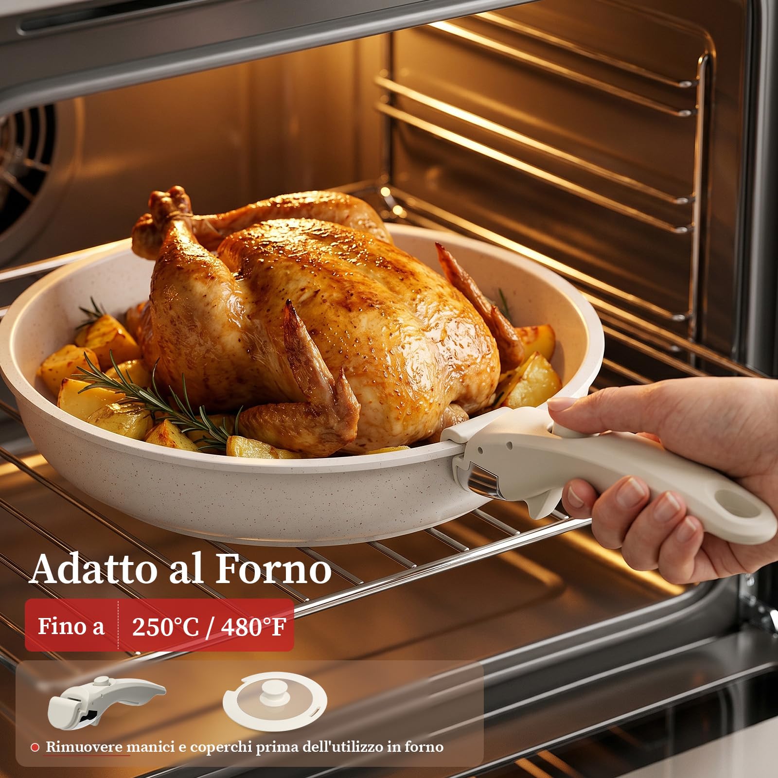 YASHE Pentole induzione 15 pezzi, atossiche, senza PTFE e PFAS | Tegame con Coperchio, Batteria da Cucina Antiaderenti in Granito, Salvaspazio Impilabile, Per Casa e Camper