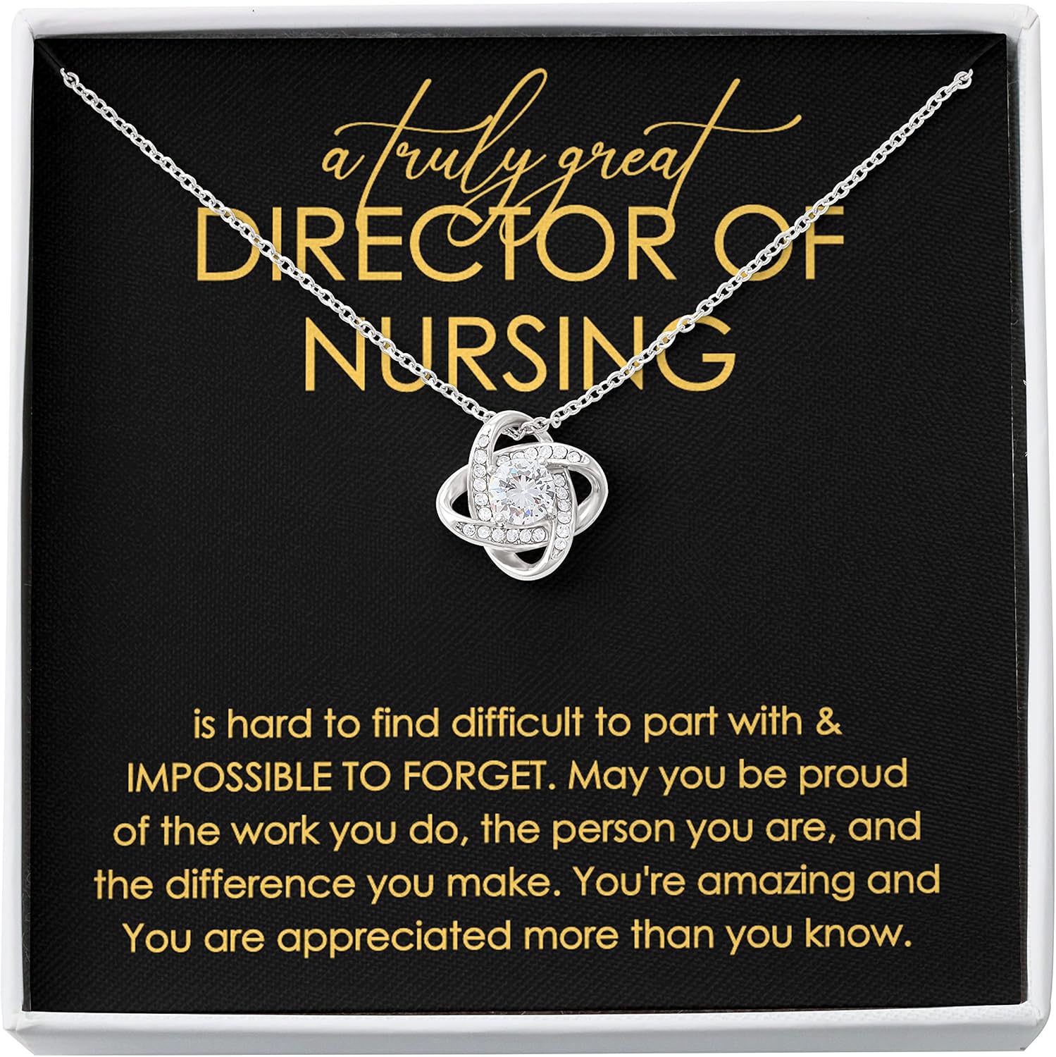 Director of Nursing Necklace Love Knot 14k White Gold Finish - A Truly Great Director of Nursing - Gift for Director of Nursing Thank You Director of Nursing Appreciation for Director of Nursing