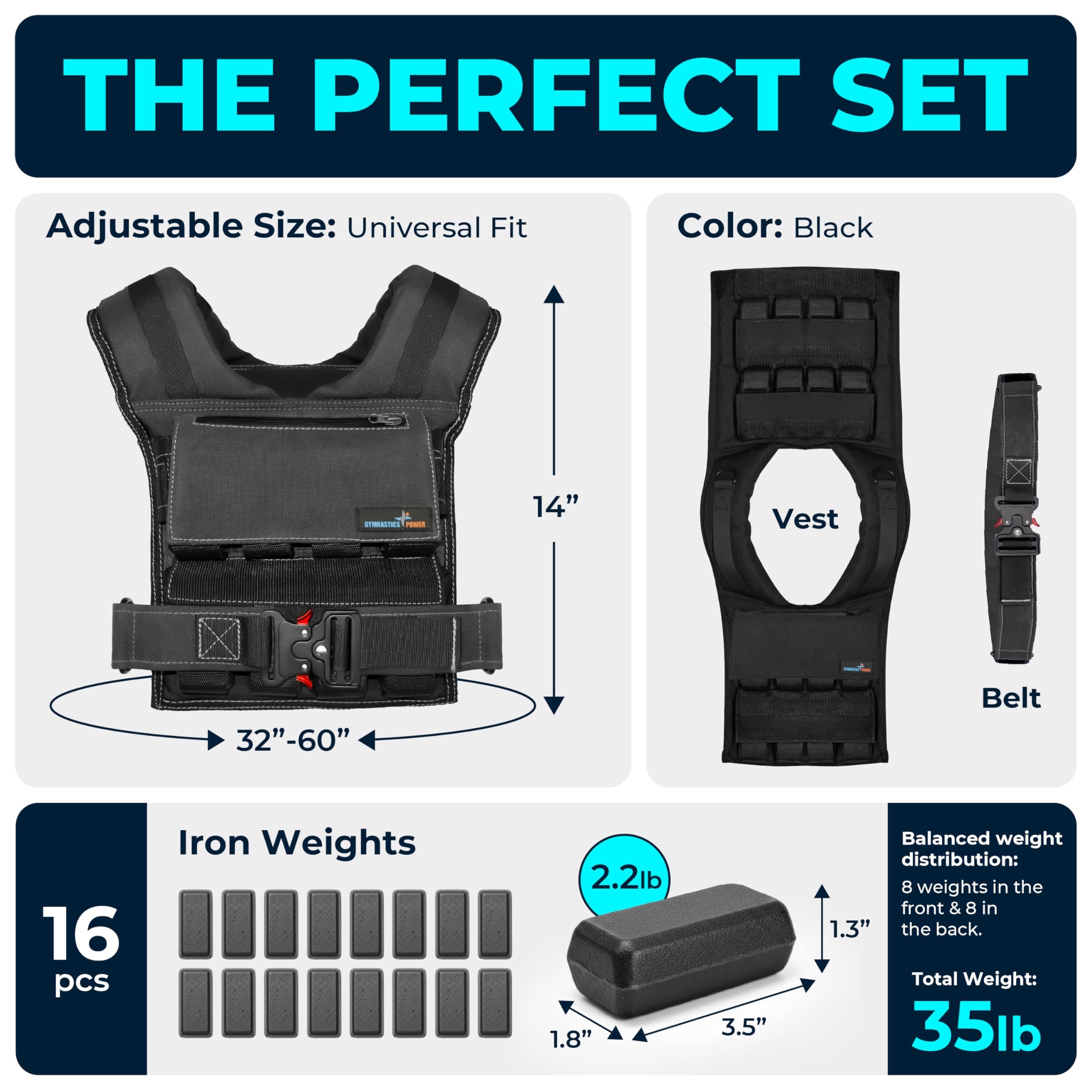 Gymnastics Power Colete pesado para homens e mulheres 16 kg pesos