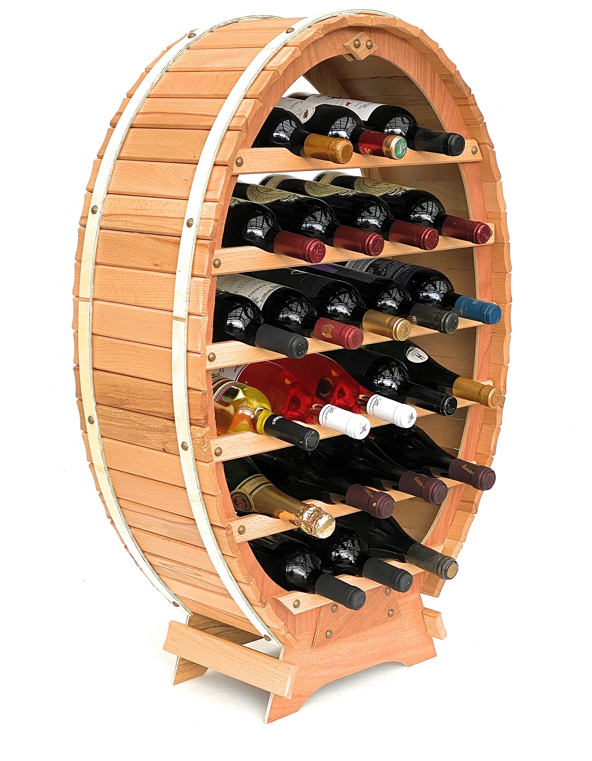 DanDiBo Regał na wino w formie beczki, drewniany, na 24 butelki, kolor naturalny, lakierowany, stojak na butelki i na wino, do baru
