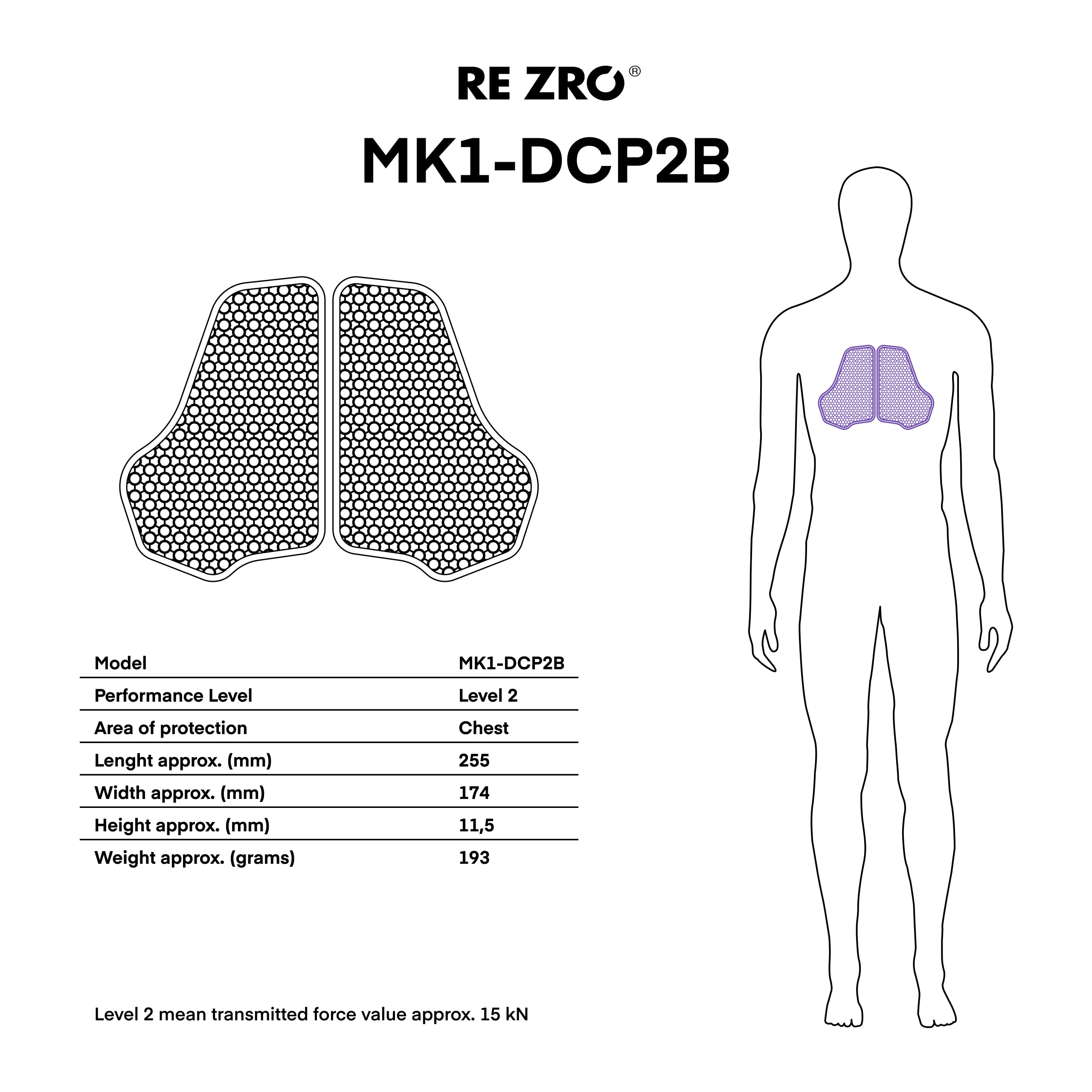 REBELHORN RE ZRO MK1-DCP2B Protectores de Pecho para Chaquetas de Moto Protección Armadura de Pecho | Protección Nivel 2 | Es Necesario Tener un Bolsillo para Protector en la Chaqueta de Moto