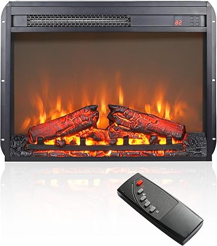 Inserto de chimenea eléctrica de 23 pulgadas, calentador de chimenea eléctrico con control remototemporizador, brillo ajustable de 4 llamas,