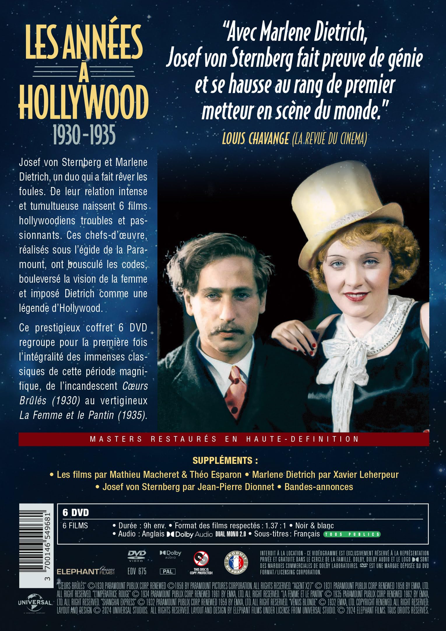 Marlene Dietrich - Josef von Sternberg - Les années à Hollywood 1930 à 1935 - Coffret 6 films