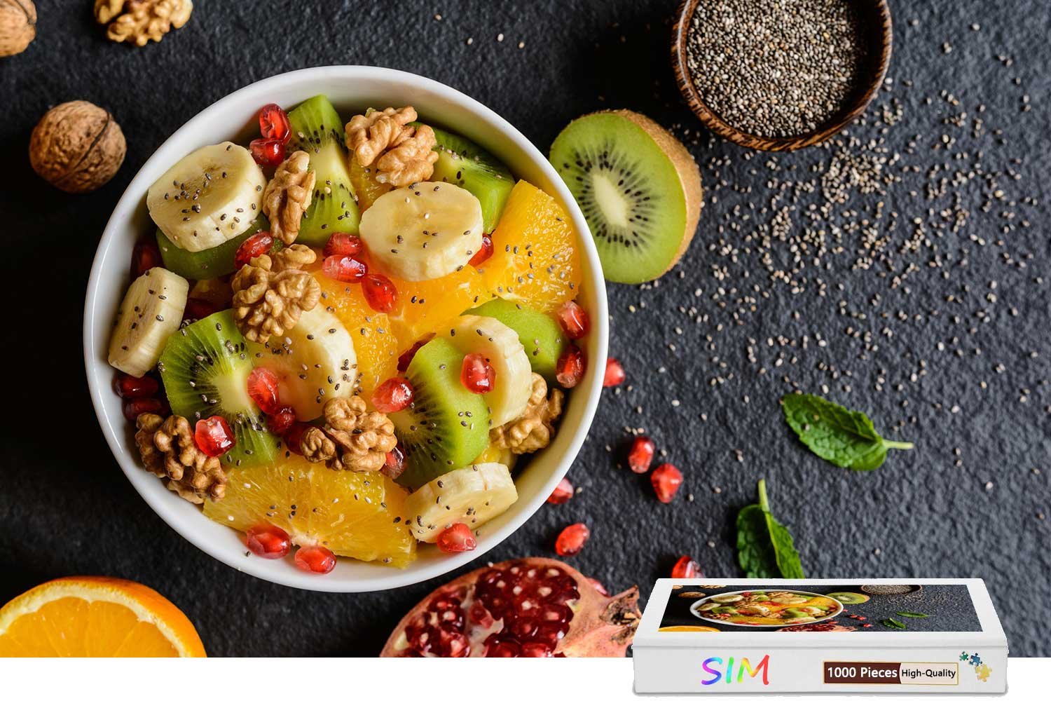 Sim,Handmade Premium Wooden Jigsaw With Glue Gift-Wrap - Fruit Salad Breakfast,29.5 X 19.6 inch - 1000 Piece Jigsaw Puzzle