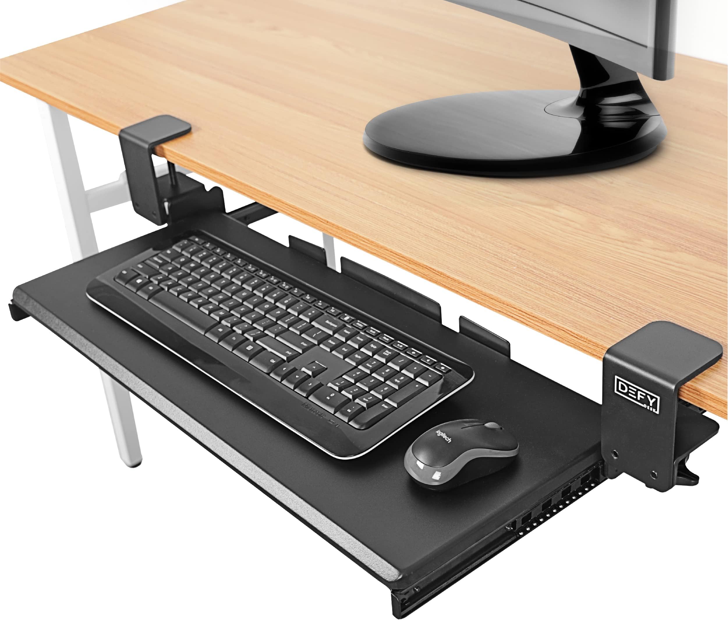 Clamp On Keyboard Tray Under Desk Storage - Ergonomic Desk Drawer Computer Keyboard Stand Under Desk Drawer - Under Desk Keyboard Tray Desk Extender - Office Keyboard Drawer Keyboard Stand for Desk