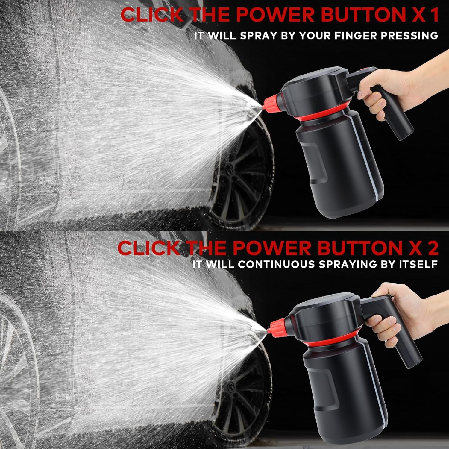 Electric Foam Sprayer - 2L Car Wash Sprayer with USB Rechargeable Battery, Cordless, Portable, Black - Image 4