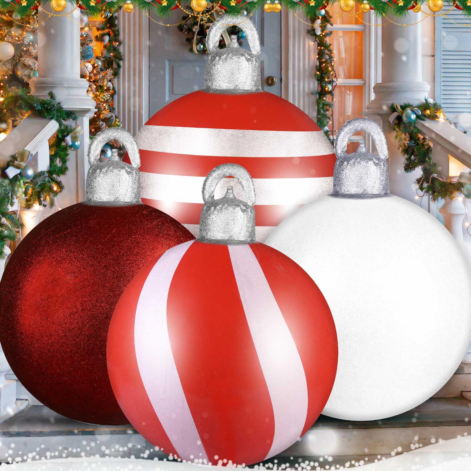 Jetec 4 Packs Giant Inflatable Christmas Glitter Ball 18 Inch Giant Christmas Inflatable Balloon Outdoor Christmas PVC Inflatable Decorated Ball Holiday Inflatable Decorations for Yard (Stripe)