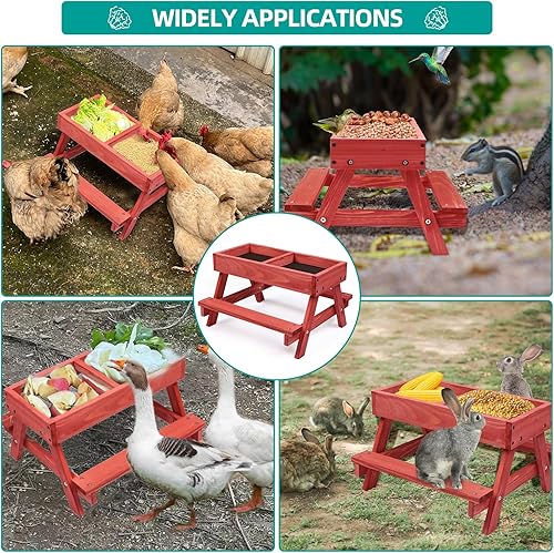 Miniatura 6 de Mesa de picnic de pollo, comedero de pollo sin desperdicios hecho a mano de madera, kit grande de comedero de pollo para bricolaje, comederos para