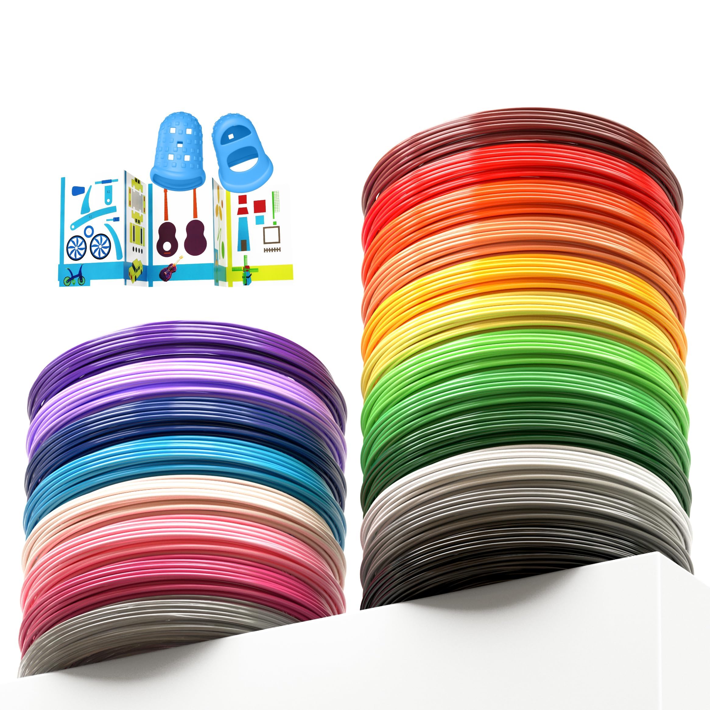 Filamentos Lapiz 3D PLA,32 Colores,5M Cada Uno,Total 160M,Filamento Boligrafo con Dedos de Silicona y Plantilla, 1,75 mm 3D Filamento PLA para Bolígrafo 3D son Adecuados para MYNT3D,SCRIB3D