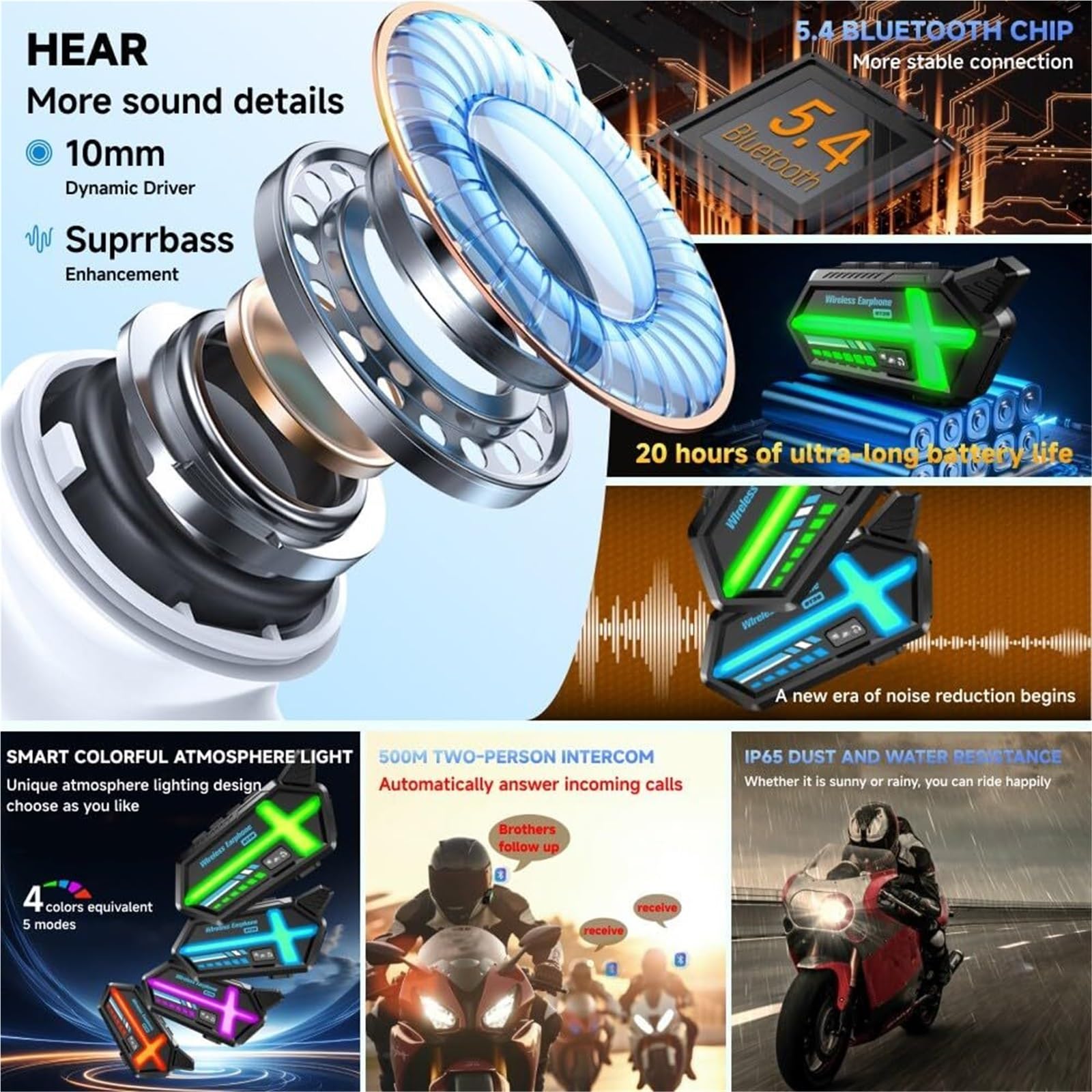 Casco de Motocicleta Modular abatible con Bluetooth: Integral, homologado por la ECE, Doble Visera, Altavoz y micrófono Integrados, cómodo y Transpirable for Hombre y Mujer.(I,L 59~60CM)