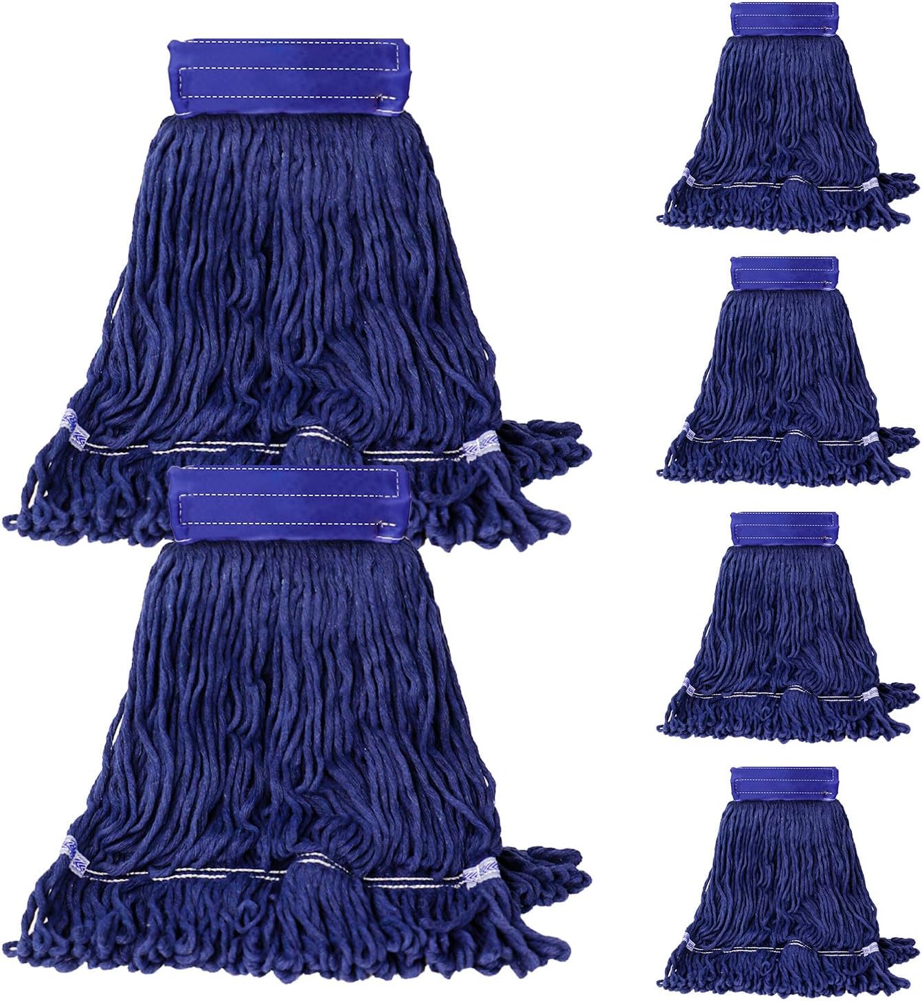 6 Pack Mop Head Replacement Heavy Duty Mop for Floor Cleaning, Wet Industrial Cotton Looped End String Cleaning Mop Head Refill for Home/Industrial/Commercial Cleaning (Blue) 15” W Mop Head - 6 Pack