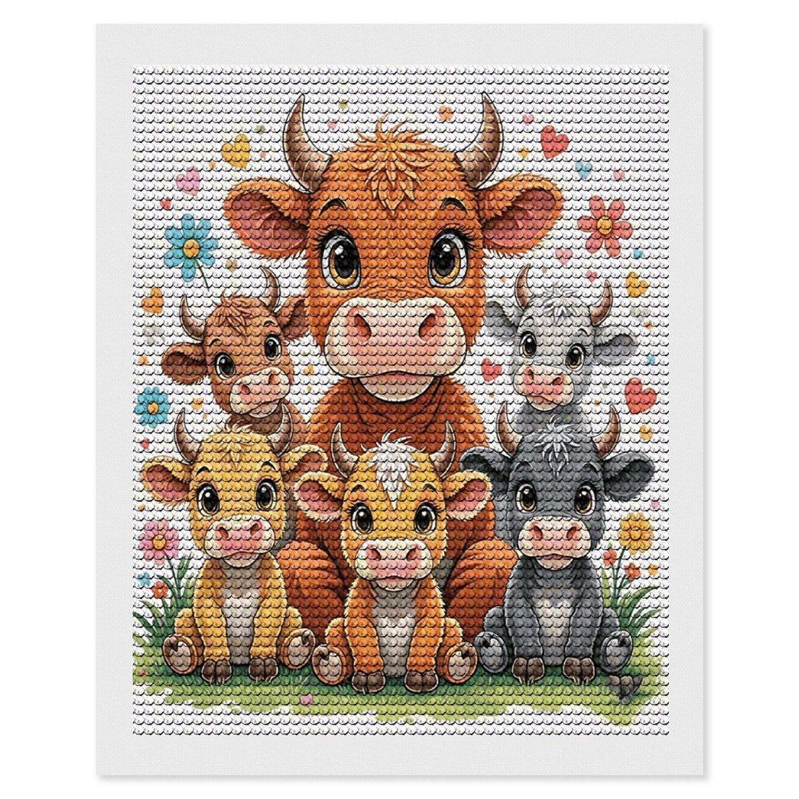 FodPand Cow 5D Diamond Painting Kits for Adults Beginners Full Drill Round Diamond Dots Pictures Gem Art Supplies for Home Wall Room Decoration DIY Craft Set Gift 16x20