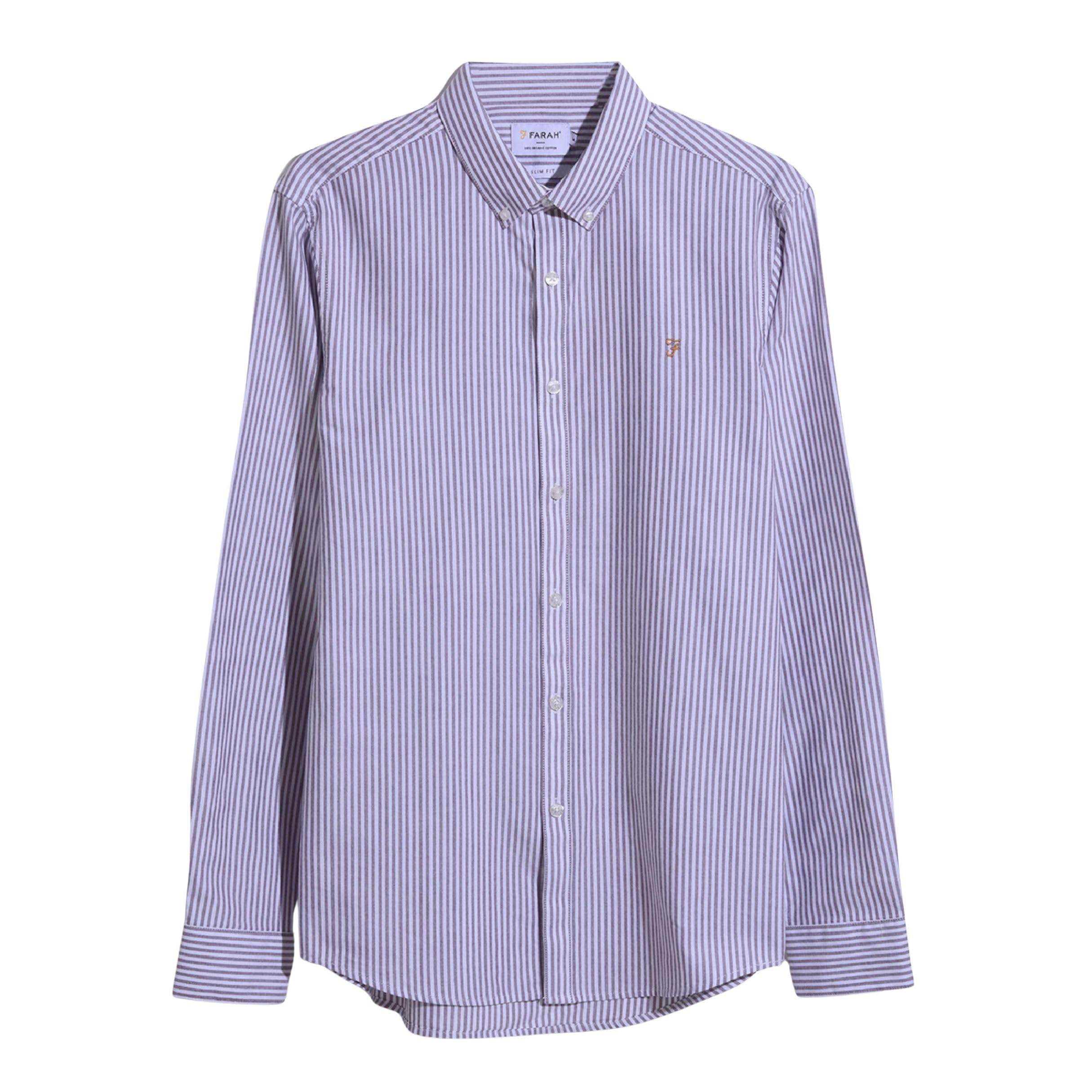 Farah Men's Brewer Stripe LS BD Long Sleeve, Bordeaux, XL