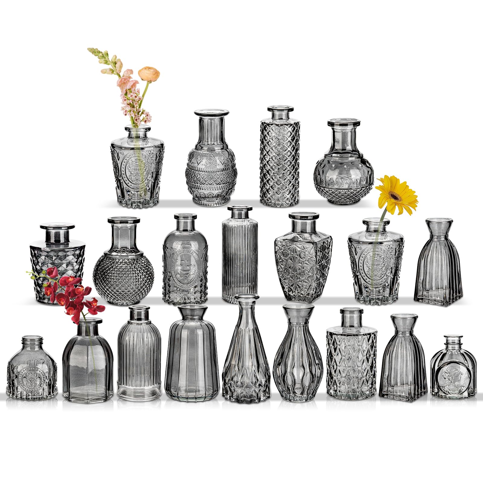 Set De 10 Jarrones Pequeños De Cristal Vintage Ámbar | Estilo Retro Para Centros De Mesa, Bodas O Decoración Del Hogar | Regalo Ideal Para El Día De La Madre