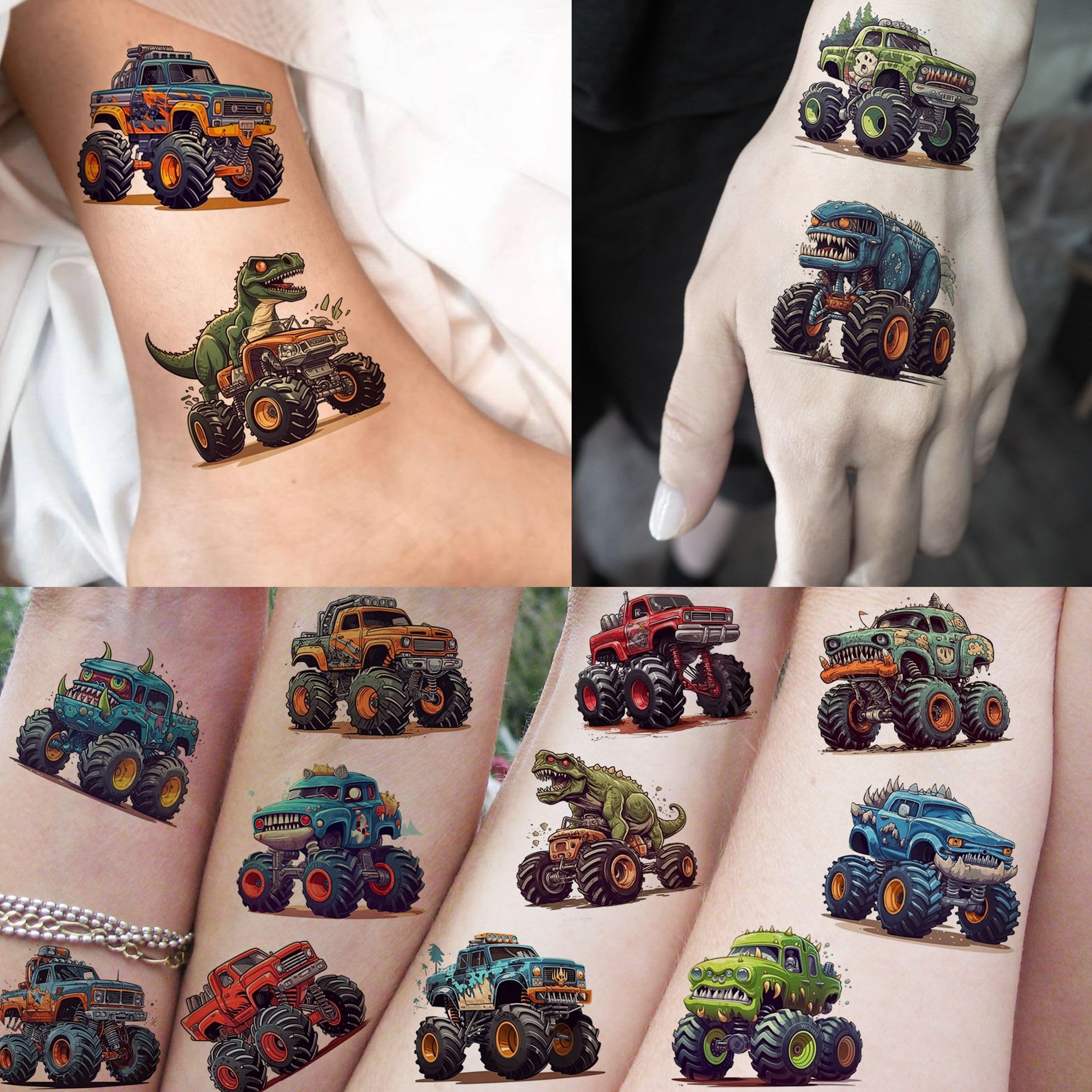 50 PCS 3D Monster Truck Temporary Tattoo for Kids Boys T-Rex Dinosaur Temp Bulk Waterproof Fake Tattoo Stickers Race Car Body Face Arm - Image 3