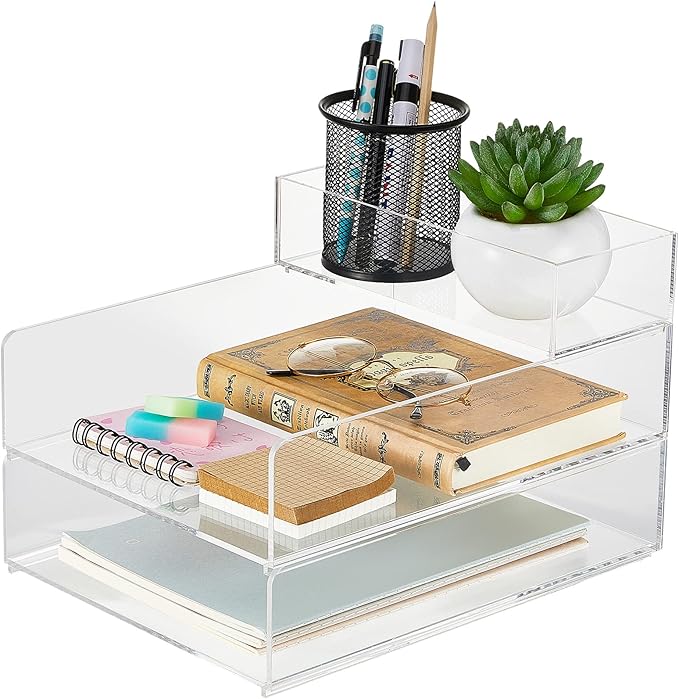 Yulejo Stackable Acrylic Paper Tray Clear Acrylic Desk Organizer Letter Size Paper