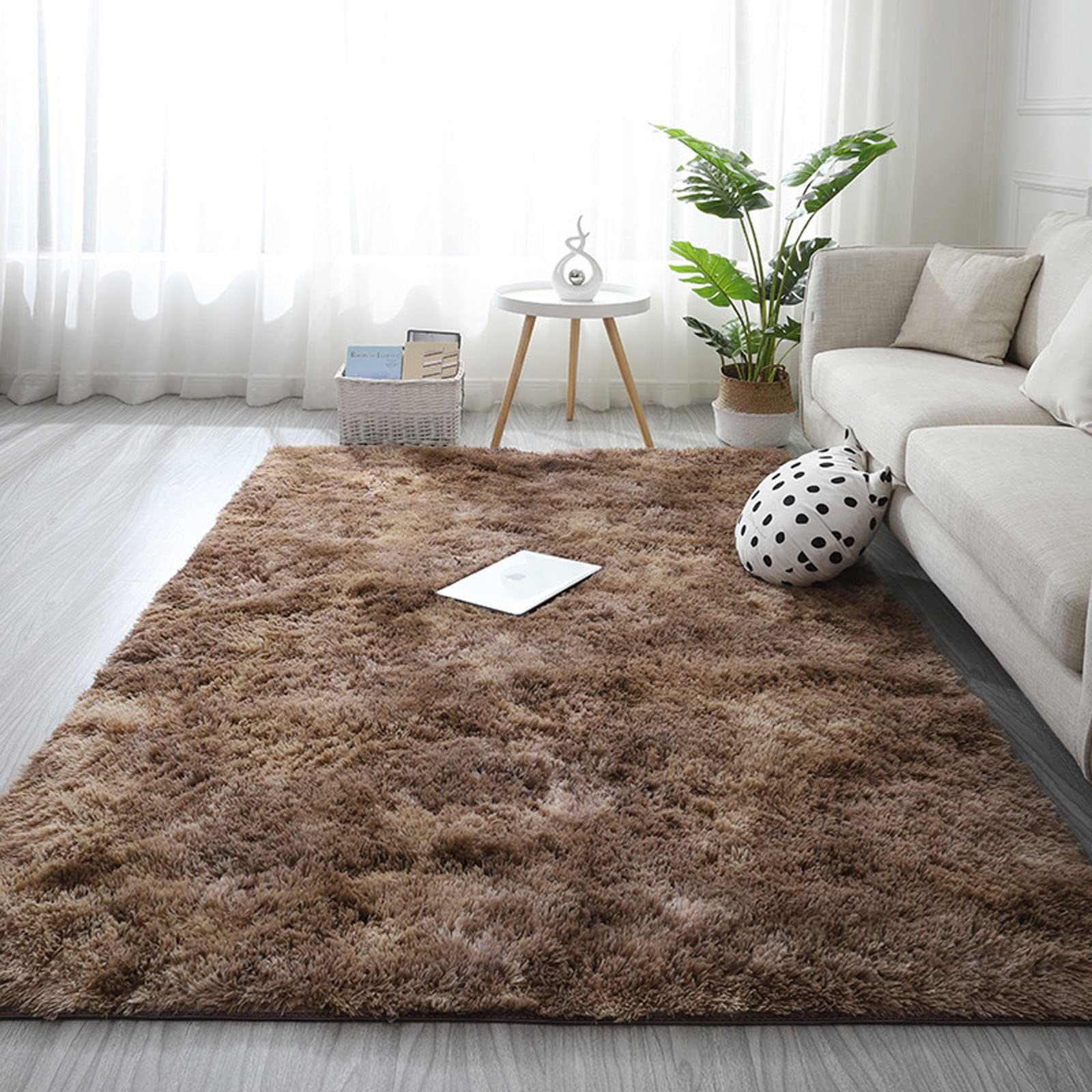 Tapis de chambre marron moelleux et antidérapant de 160x230 cm