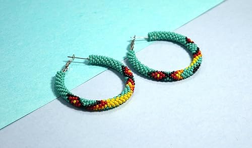 Miniatura 5 de Pendientes hechos a mano con cuentas de cristal de estilo nativo americano, pendientes de cuentas nativas al estilo mexicano de artesanos, regalos