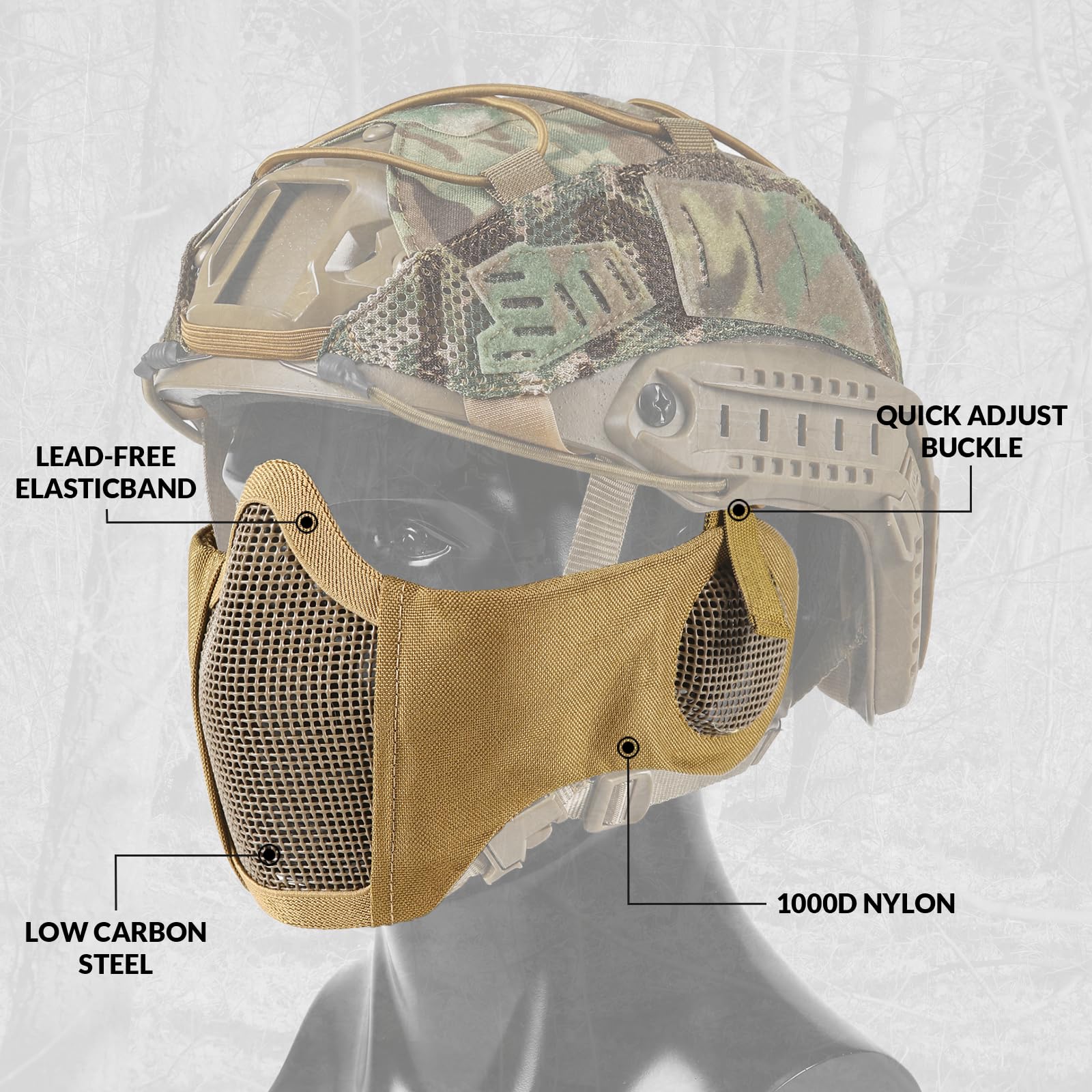 Máscara táctica para airsoft, paintball, plegable, media cara