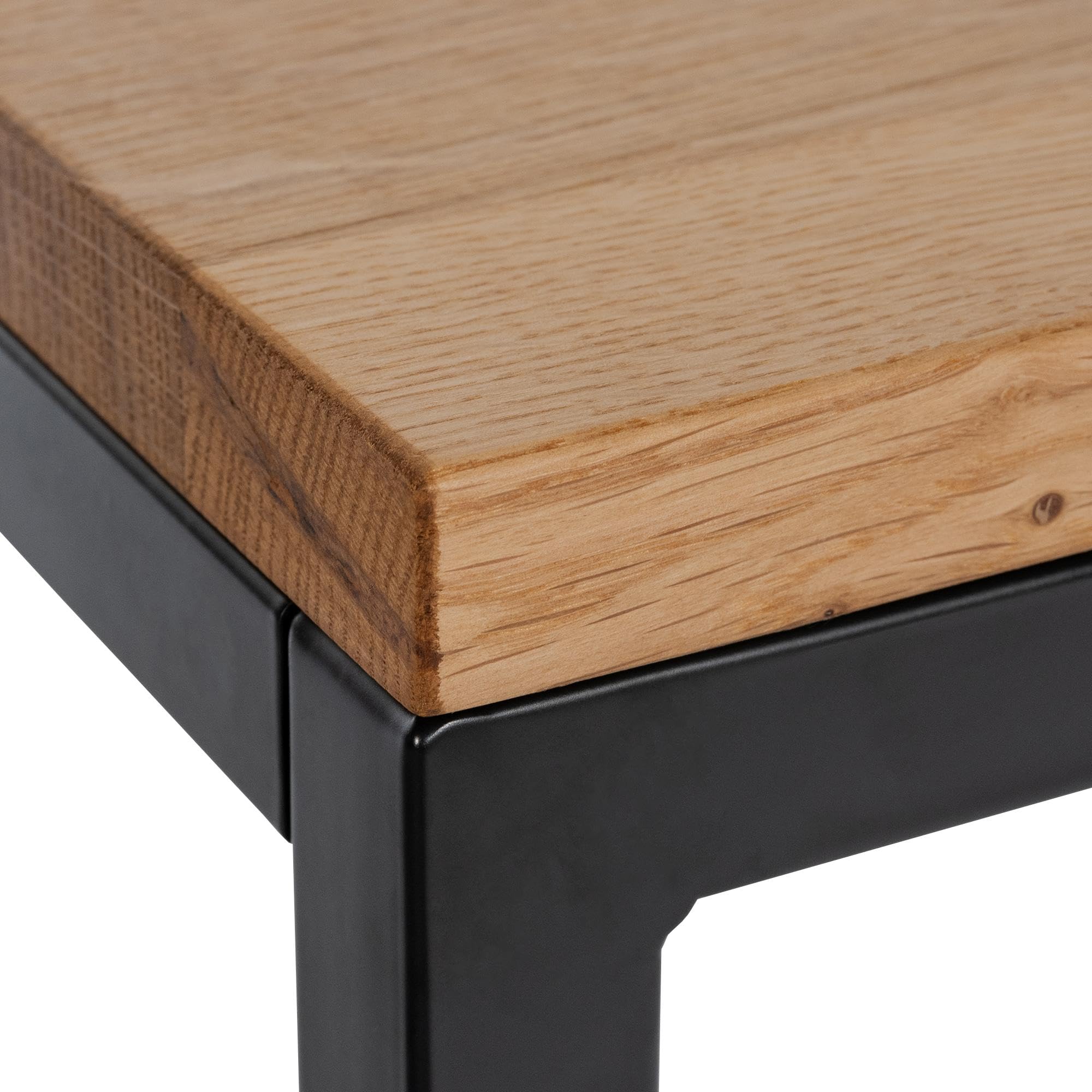 CLP Couchtisch Manteo aus Eichenholz, Sofatisch mit pulverbeschichtetem Metallgestell, Bodenschonern und modernem Design, Größe:100x45x50 cm