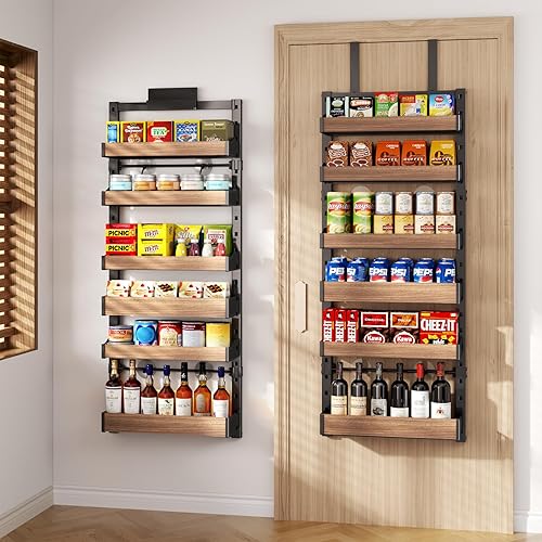 Miniatura 10 de Organizador de despensa sobre la puerta de 8 niveles, estante de especias de metal resistente para montar en pared o colgar, con estantes de Negro
