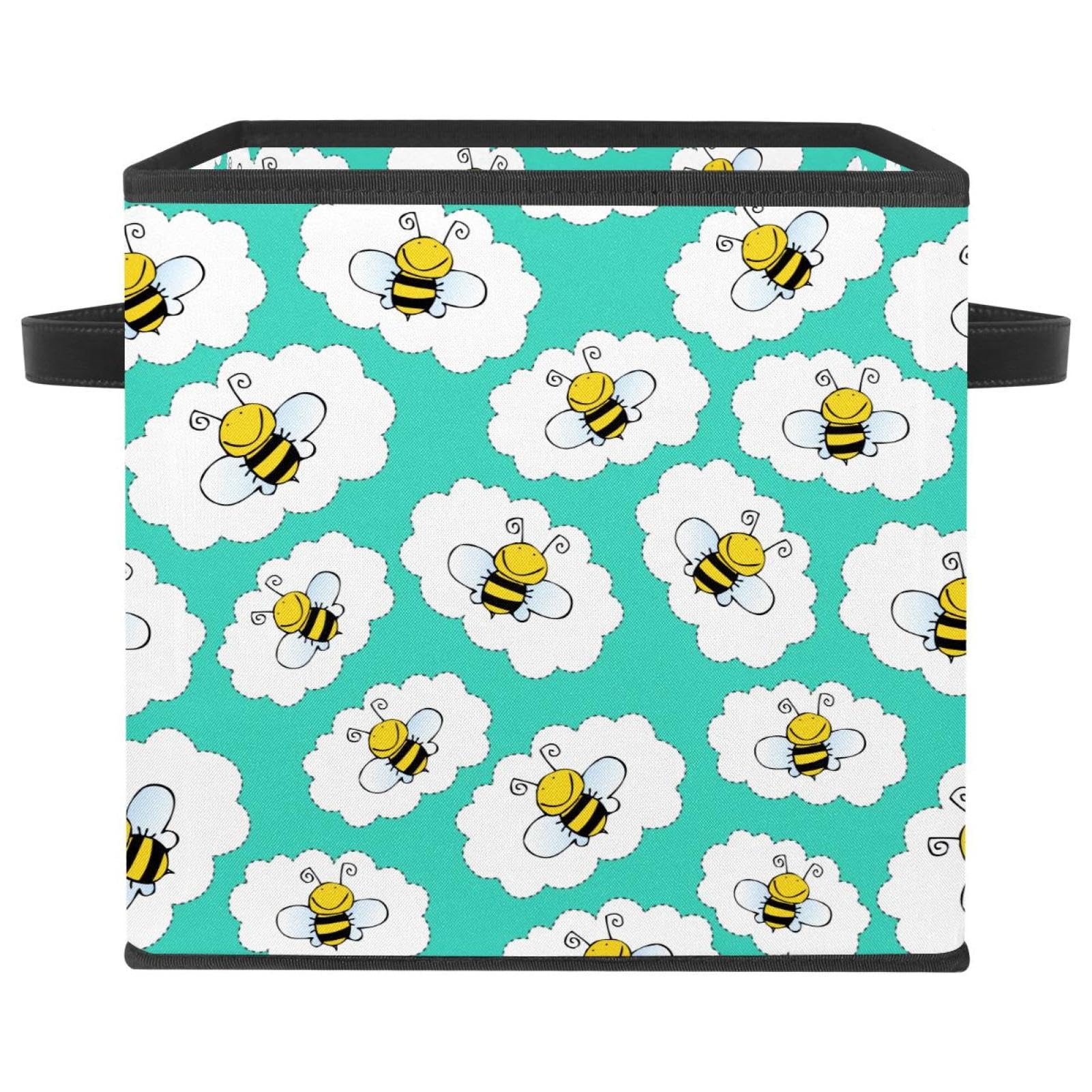 Boîte de rangement cube motif abeille en tissu pliable avec poignées