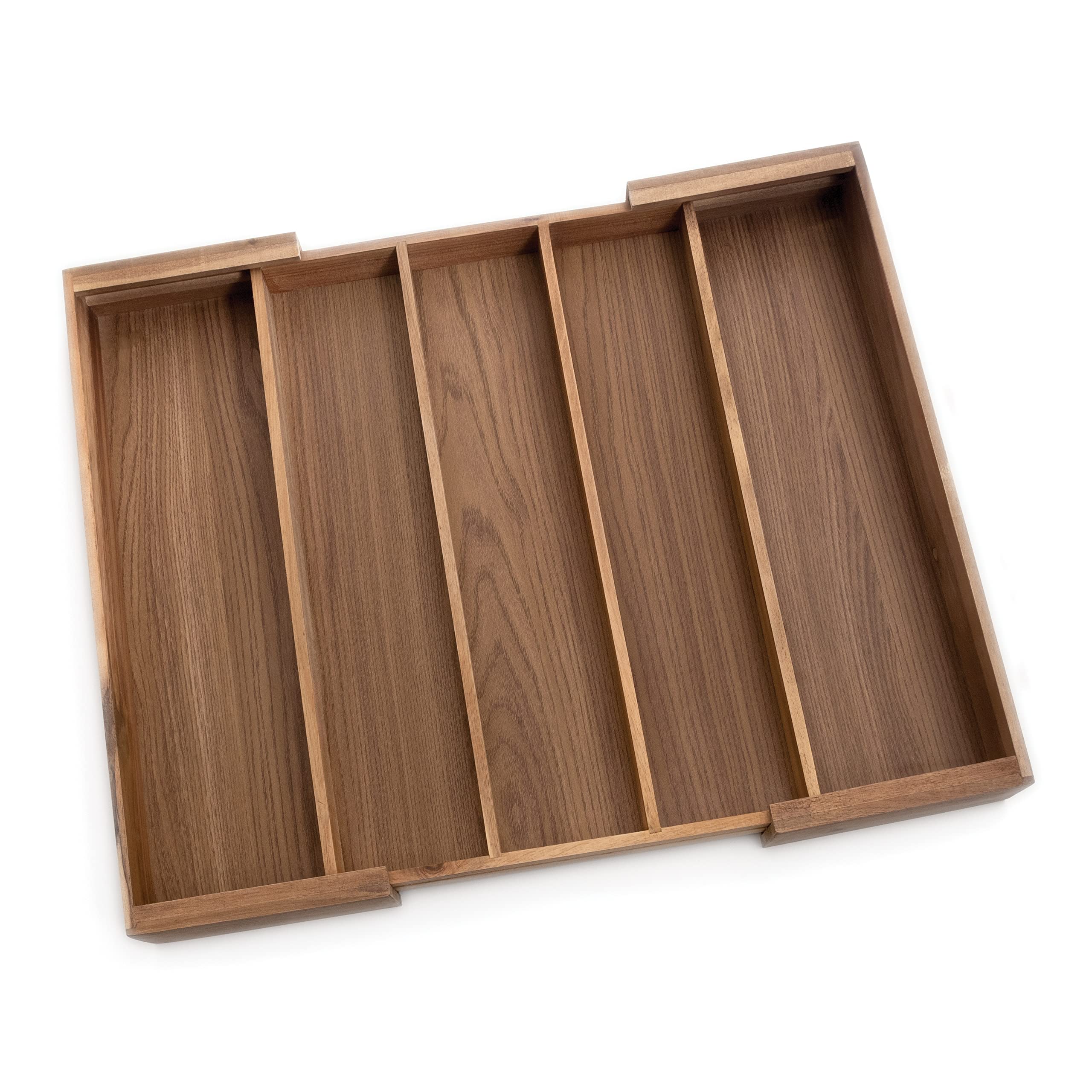Lipper International Acacia Organizador de Cubiertos y Utensilios expandible con 5 Compartimentos, Madera, Natural