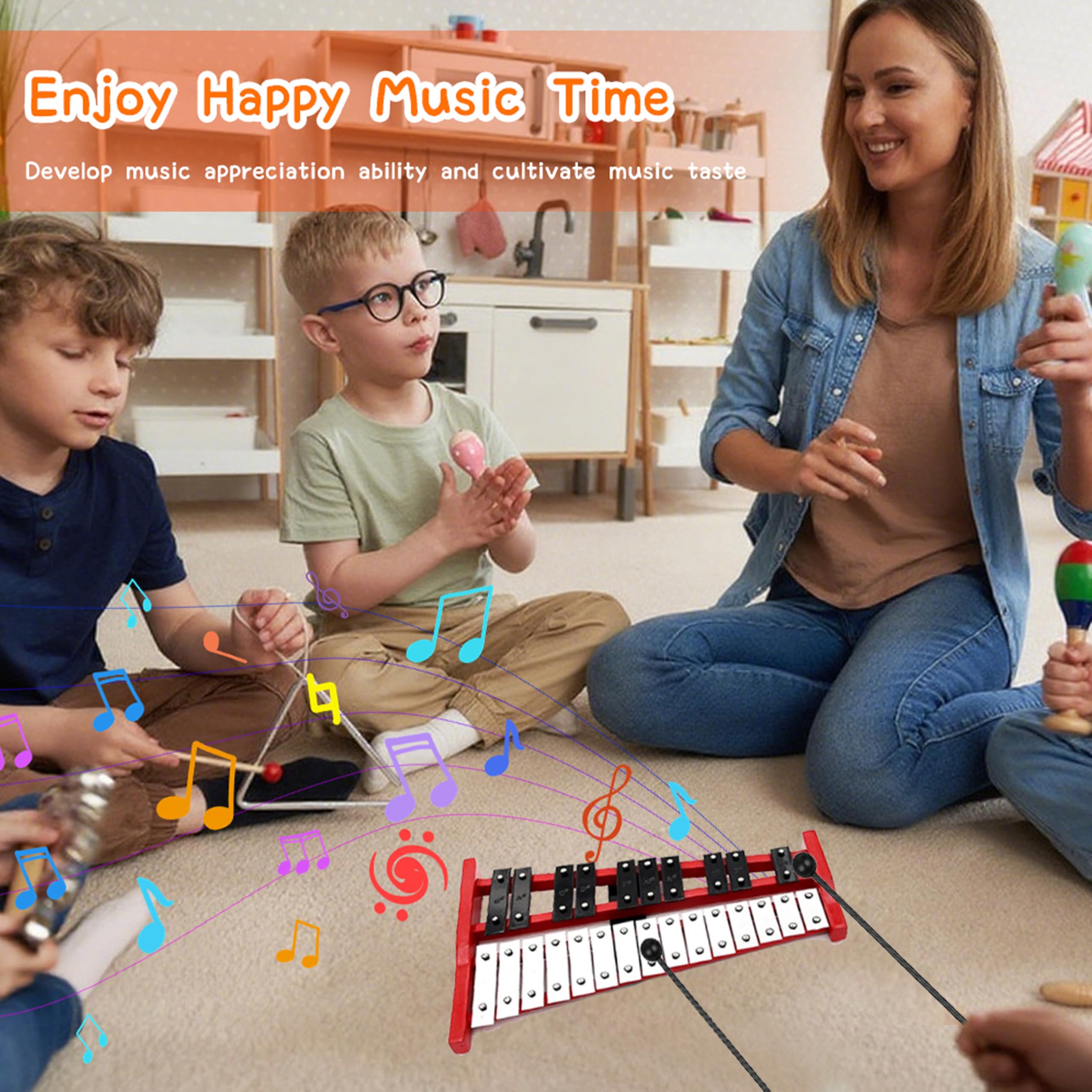 Glockenspiel Xilofono in legno a 25 note, Strumenti musicali per bambini e adulti, con 2 bacchette e borsa per il trasporto, Percussioni a mano in legno e alluminio