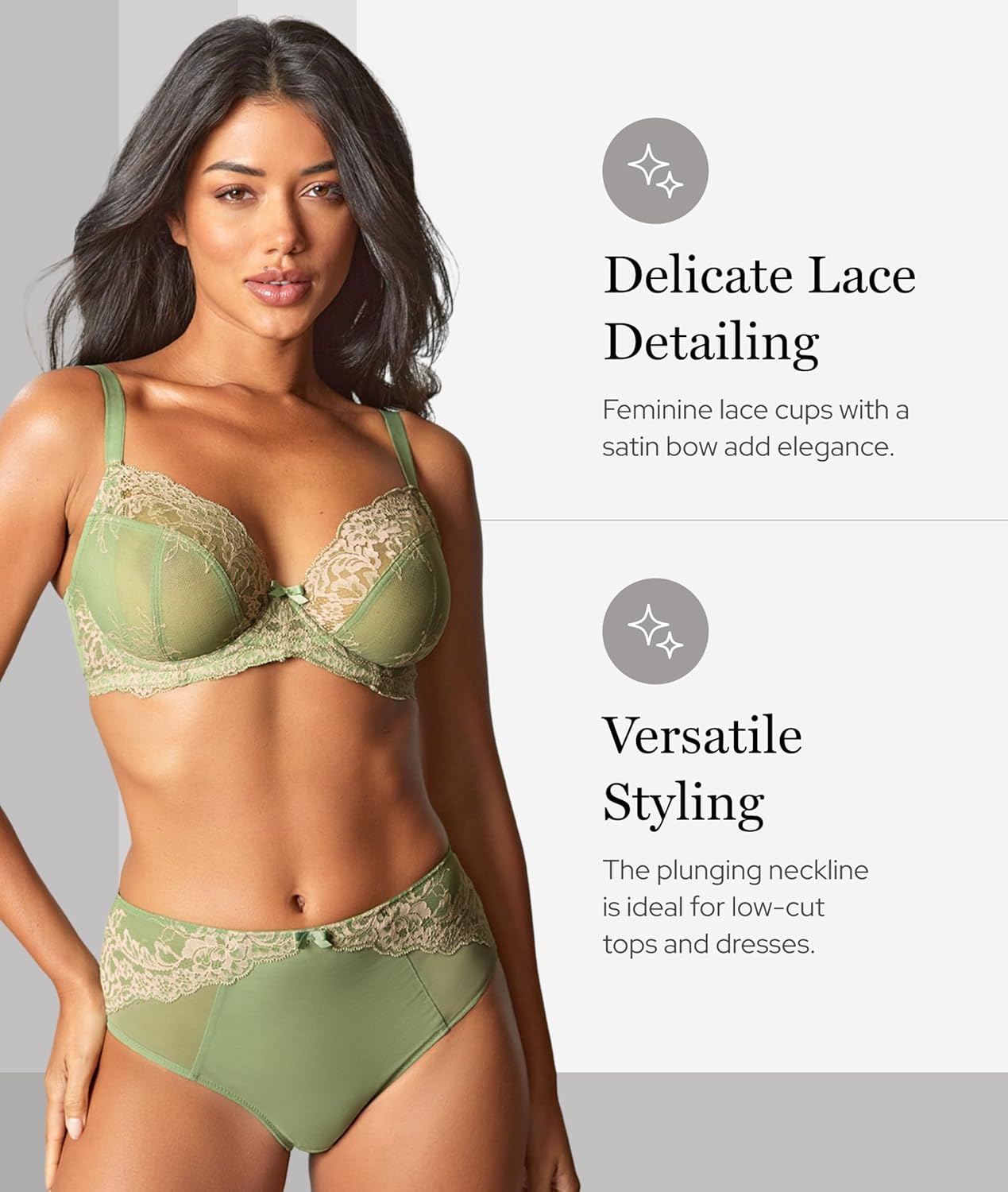 Panache Women's Ana Underwire Stretch Lace Plunge Bra | Low-Cut, Side Sling Lift, Support for Fuller Busts - Image 6